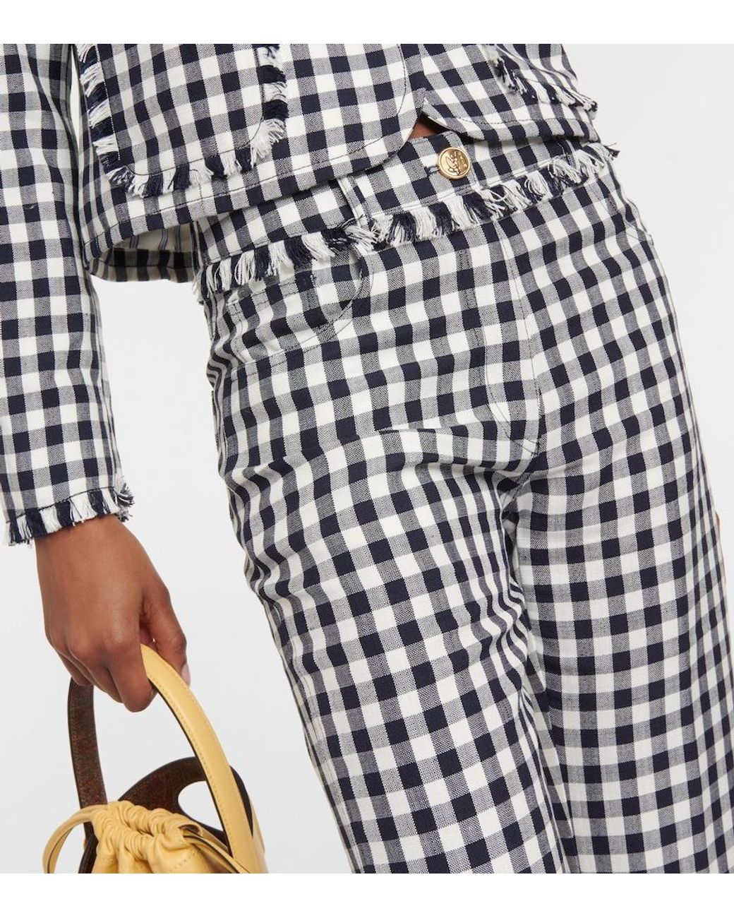 Etro White Gingham Flared Pants