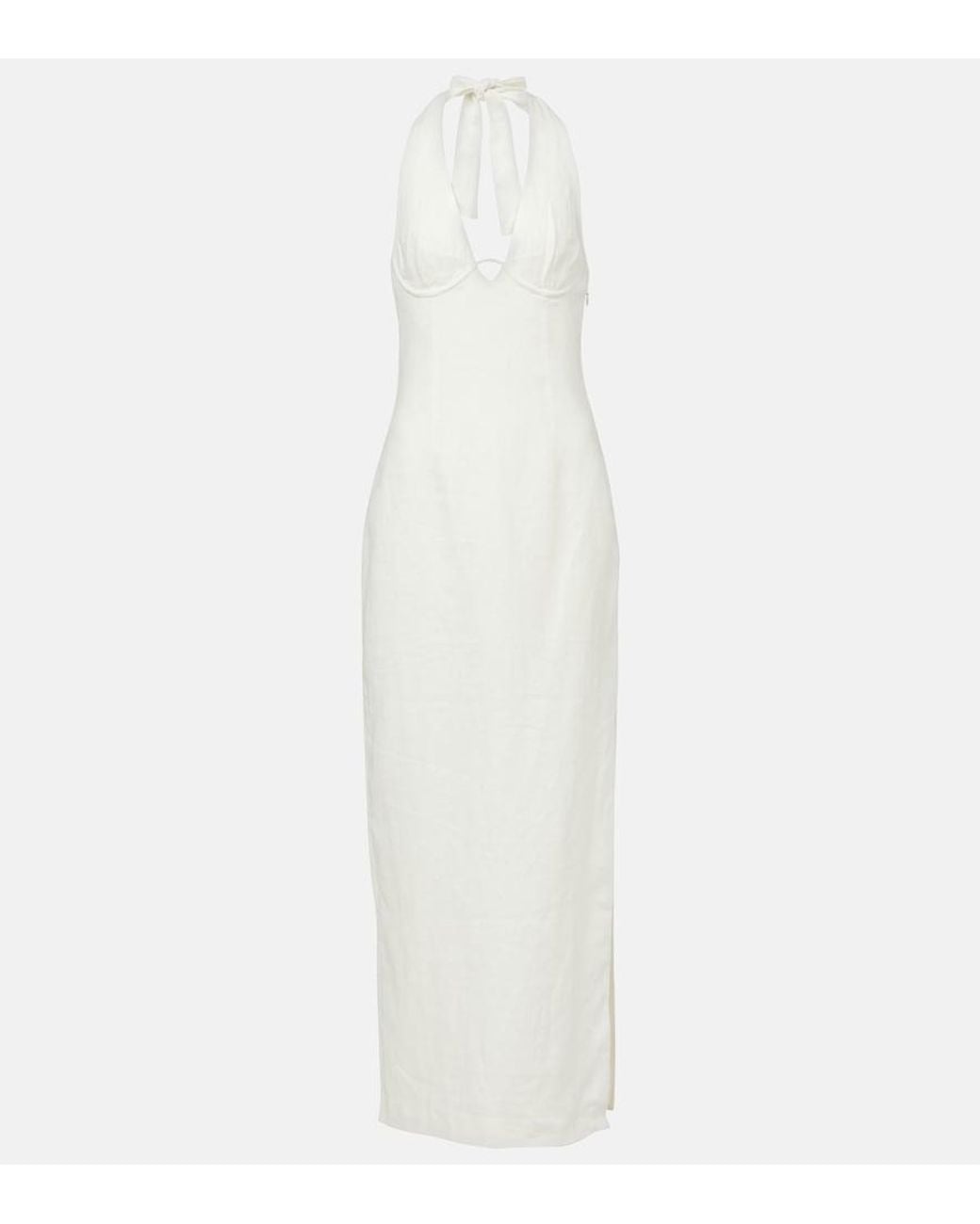 Sir White Halterneck Linen Maxi Dress