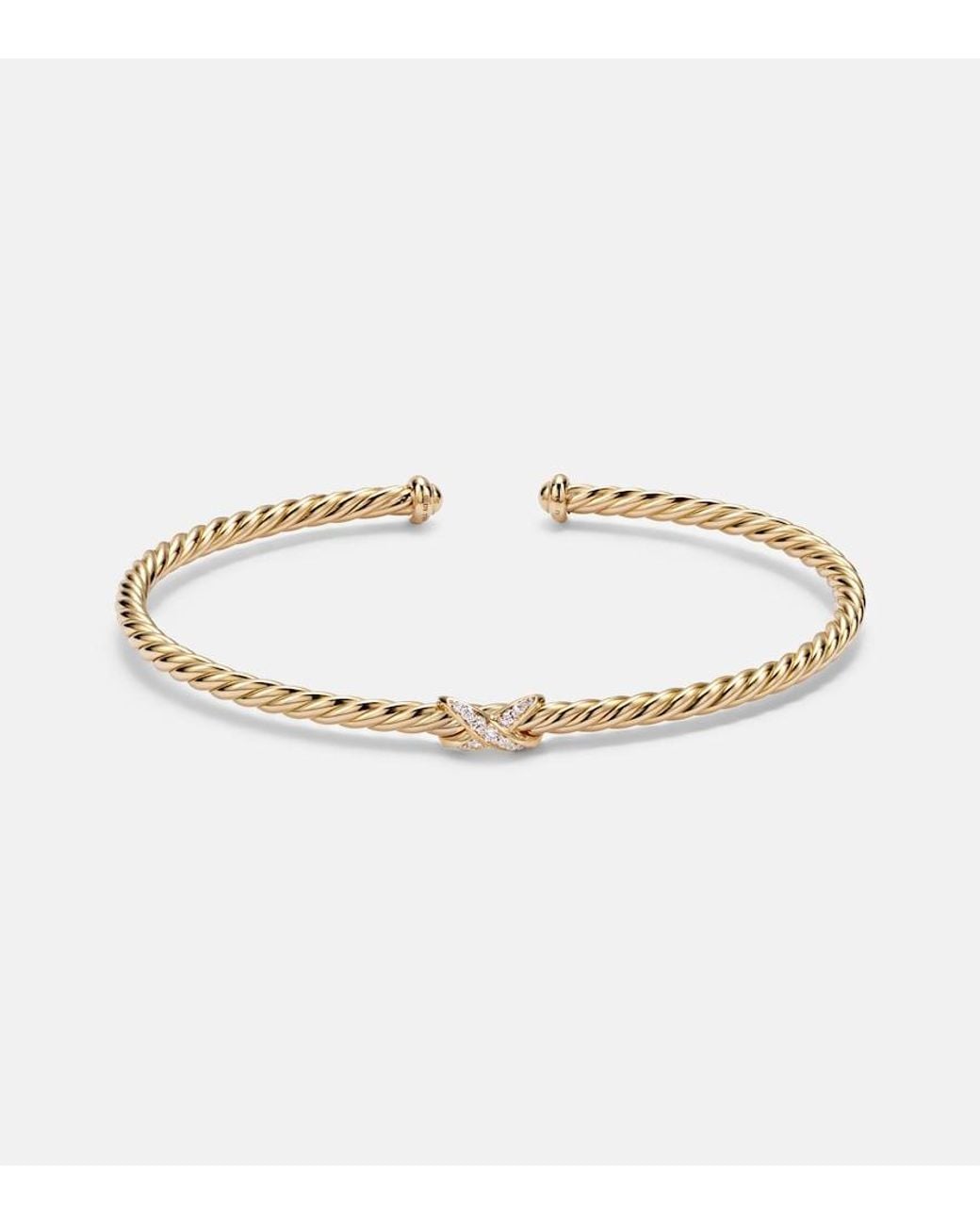 David Yurman Metallic Cablespira Flex X Micro 18Kt Cuff Bracelet With Diamonds