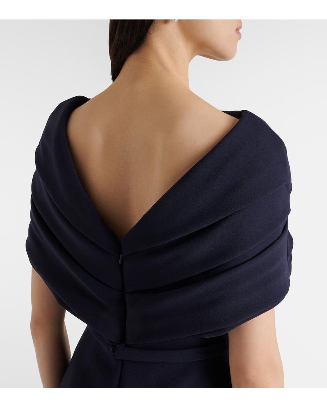 Safiyaa Blue Loura Off-Shoulder Crepe Gown