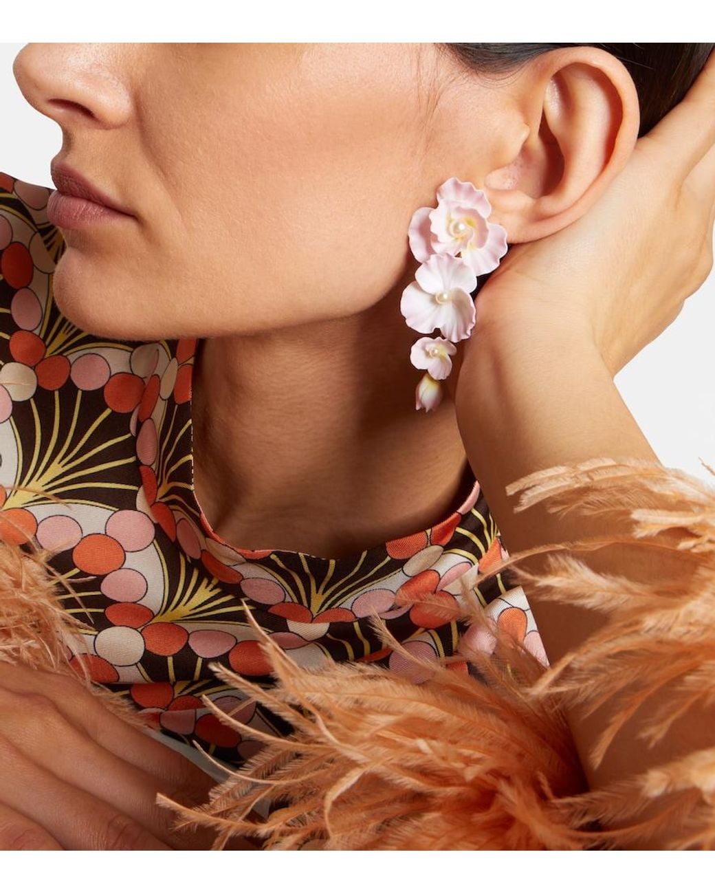Jennifer Behr Pink Mariam Embellished Floral Drop Earrings