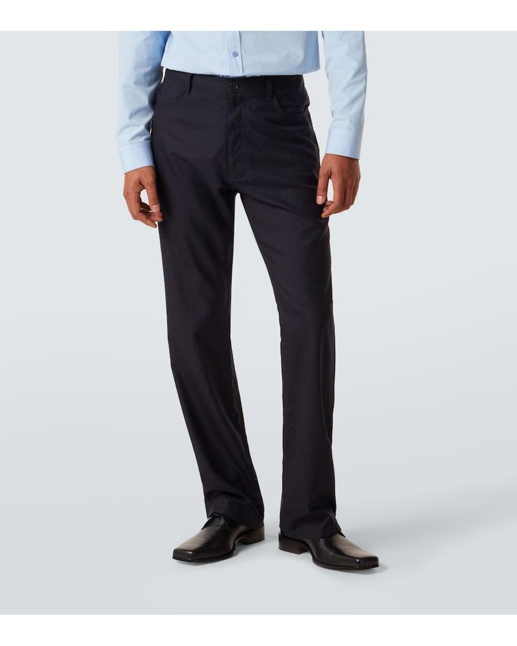 Balenciaga Blue Pinstripe Wool Straight Pants for men