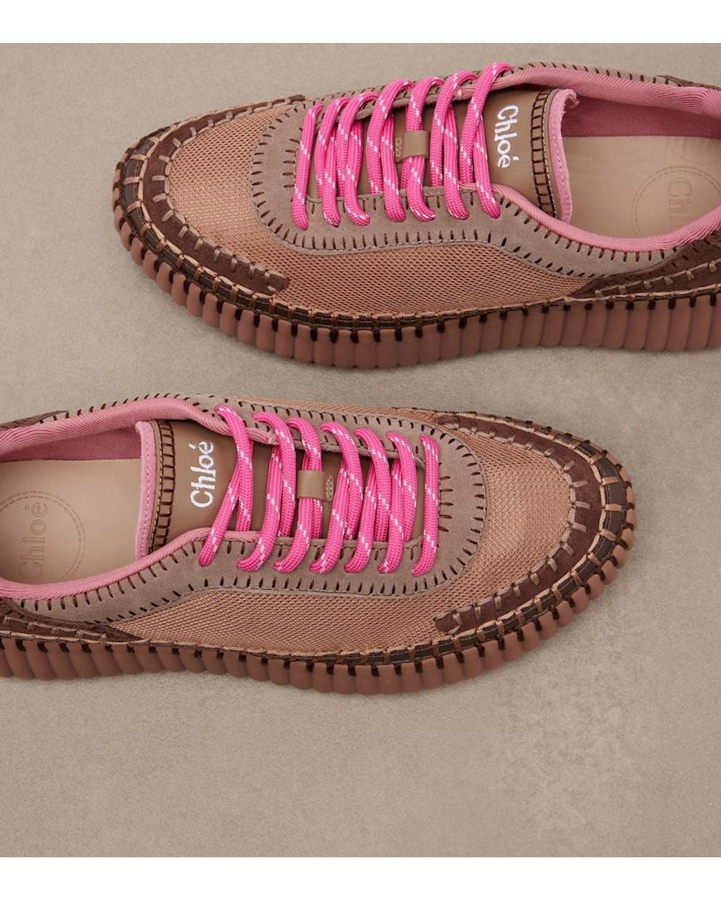 Chloé Pink Nama Leather-Trimmed Platform Sneakers