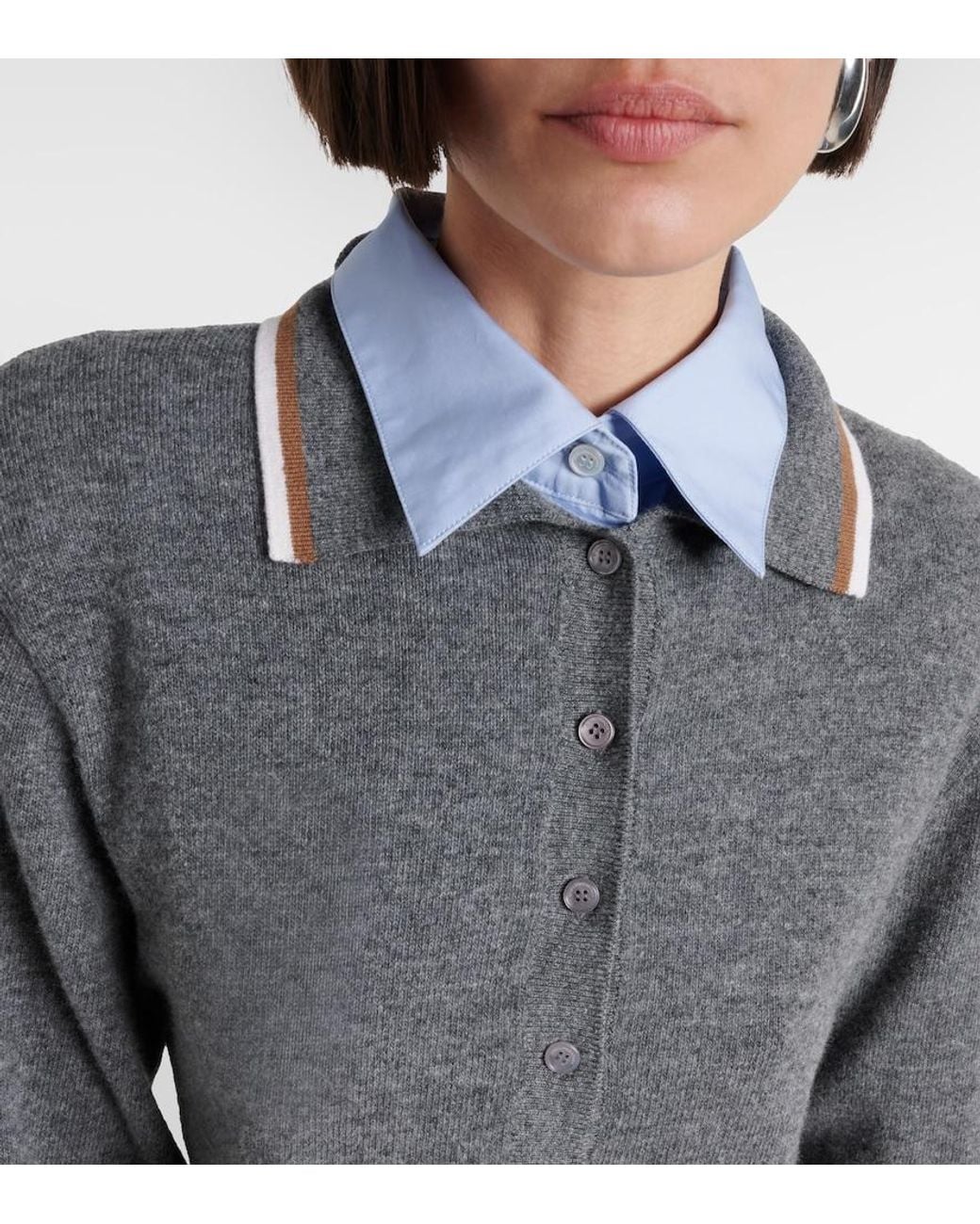 Stella McCartney Gray Layered Virgin Wool Polo Sweater