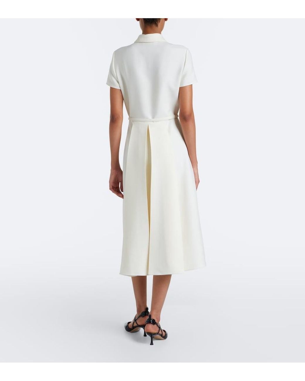 Fendi White Belted Wool And Silk Midi Dress