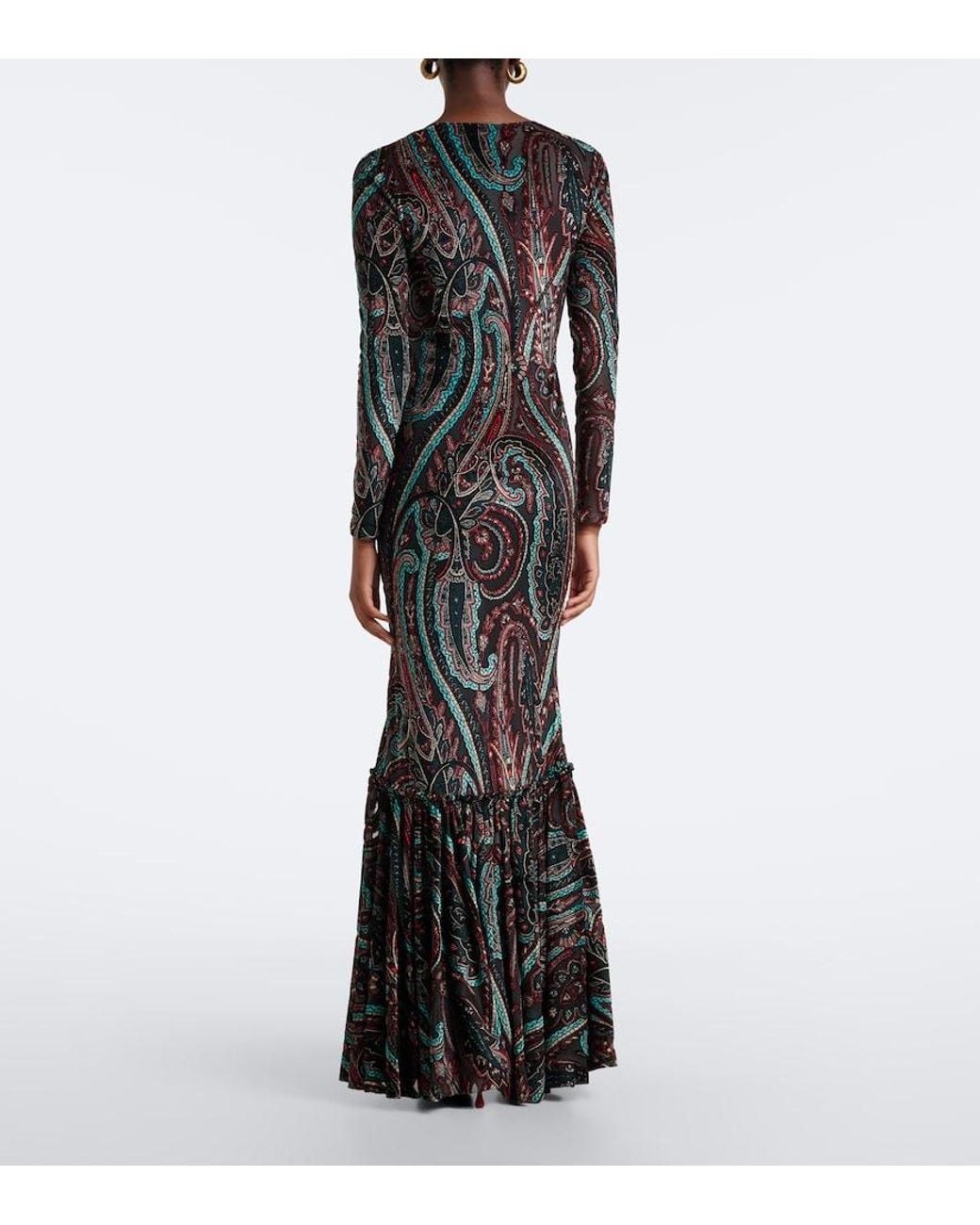 Etro Black Paisley Jersey And Chenille Gown