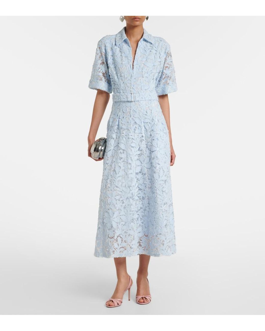 Jonathan Simkhai Blue Deanna Lace Guipure Cotton Midi Dress