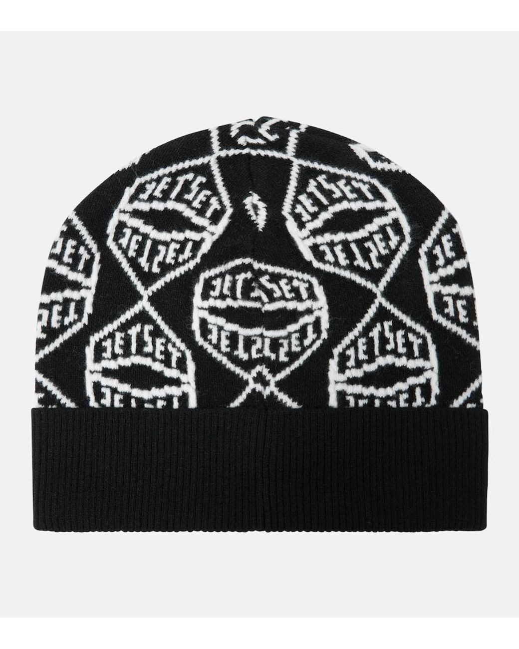 Jet Set Black Logo Wool-Blend Beanie