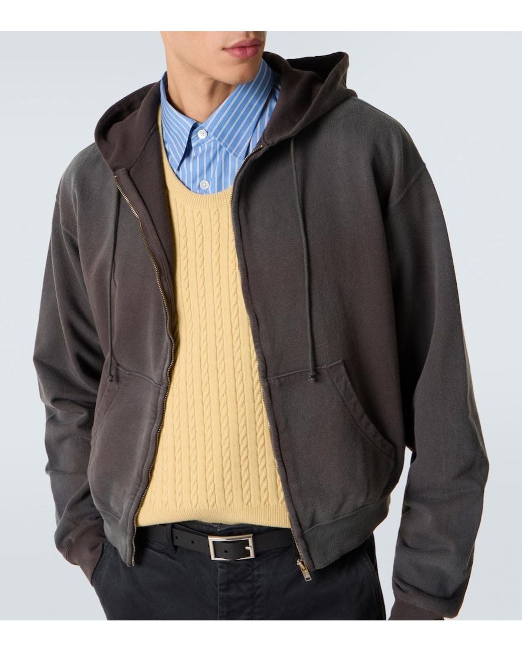 Auralee Black Cotton Jersey Hoodie for men