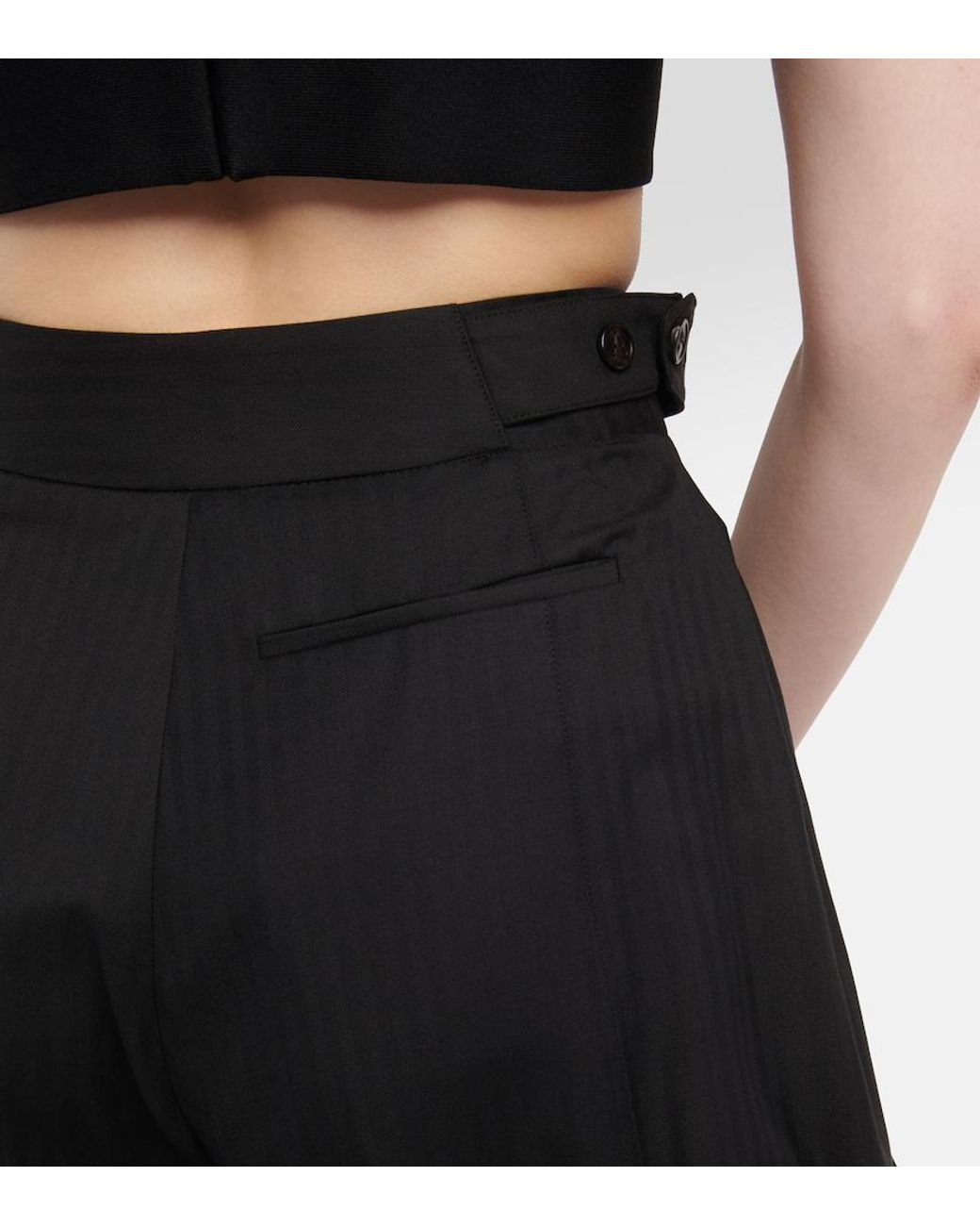 Alaïa Black Alaia Herringbone Tapered Wool Pants