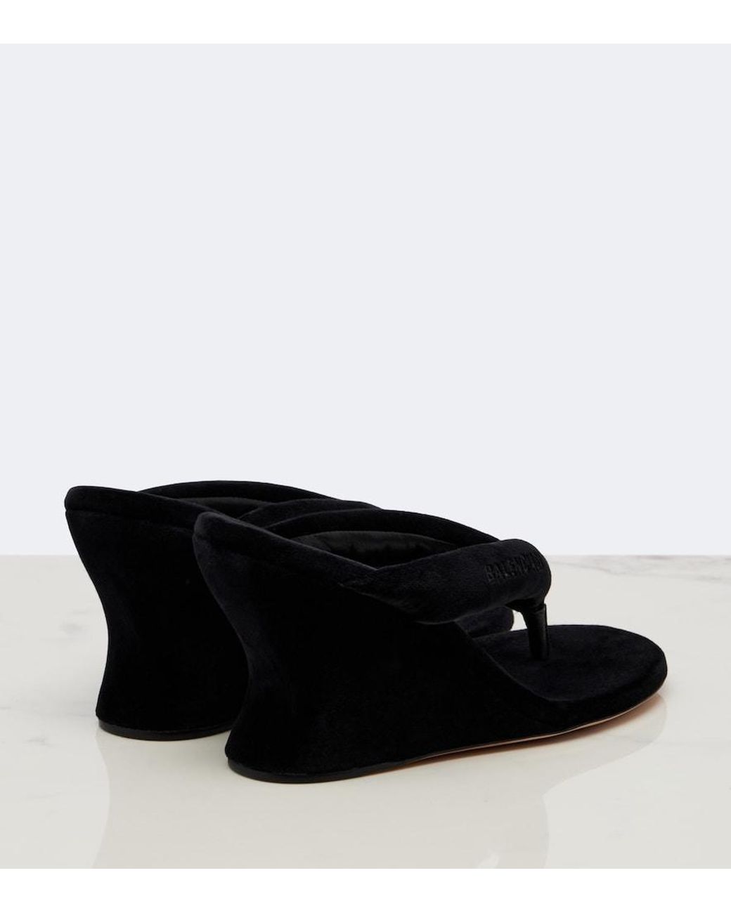 Balenciaga Black Gaeta Velvet Wedge Thong Sandals