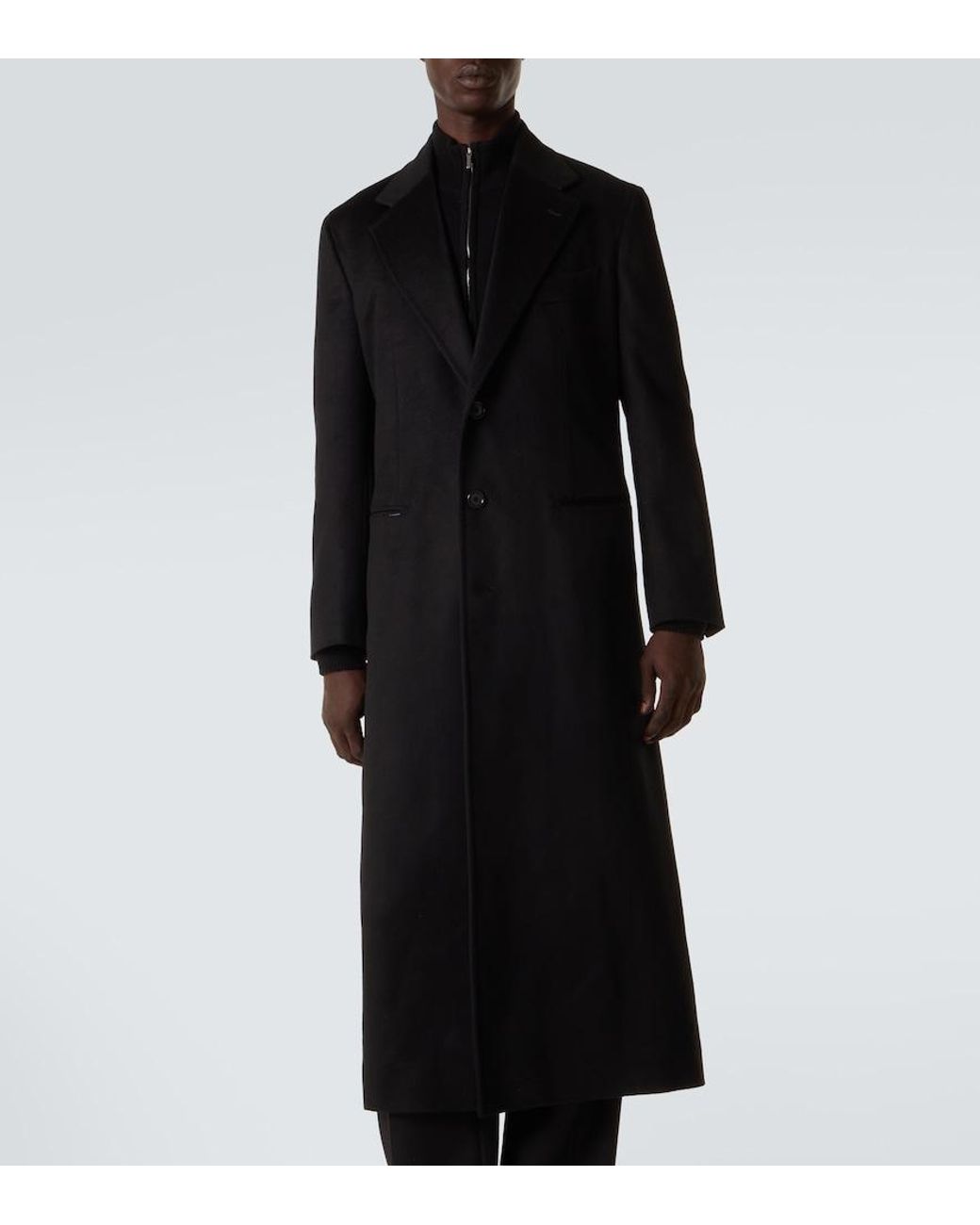 Saman Amel Black Wool And Cashmere Overcoat for men