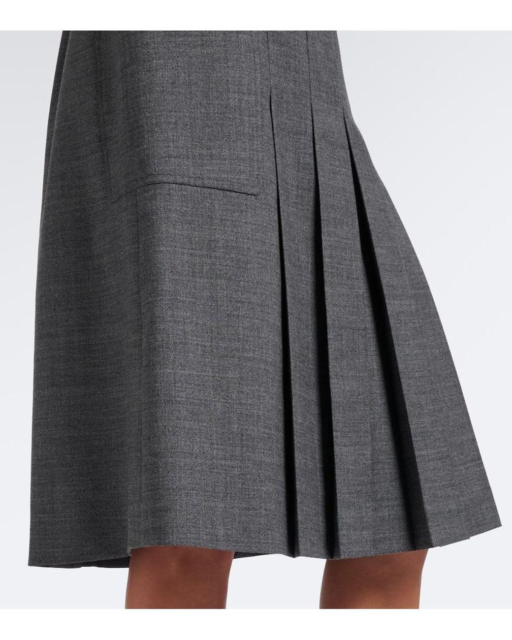 Prada Gray Pleated Virgin Wool Midi Skirt