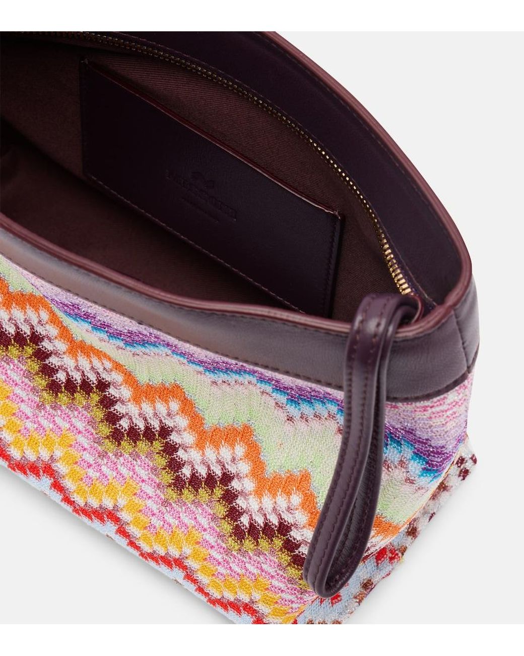 Missoni Blue Zigzag Large Leather-Trimmed Lame Clutch