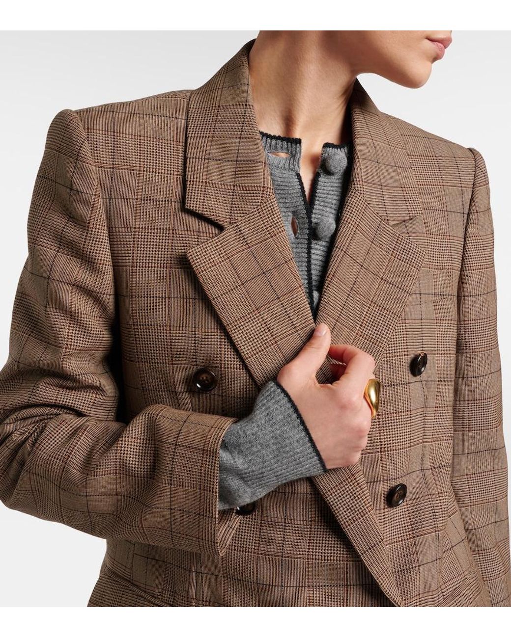 Chloé Brown Checked Wool Blazer
