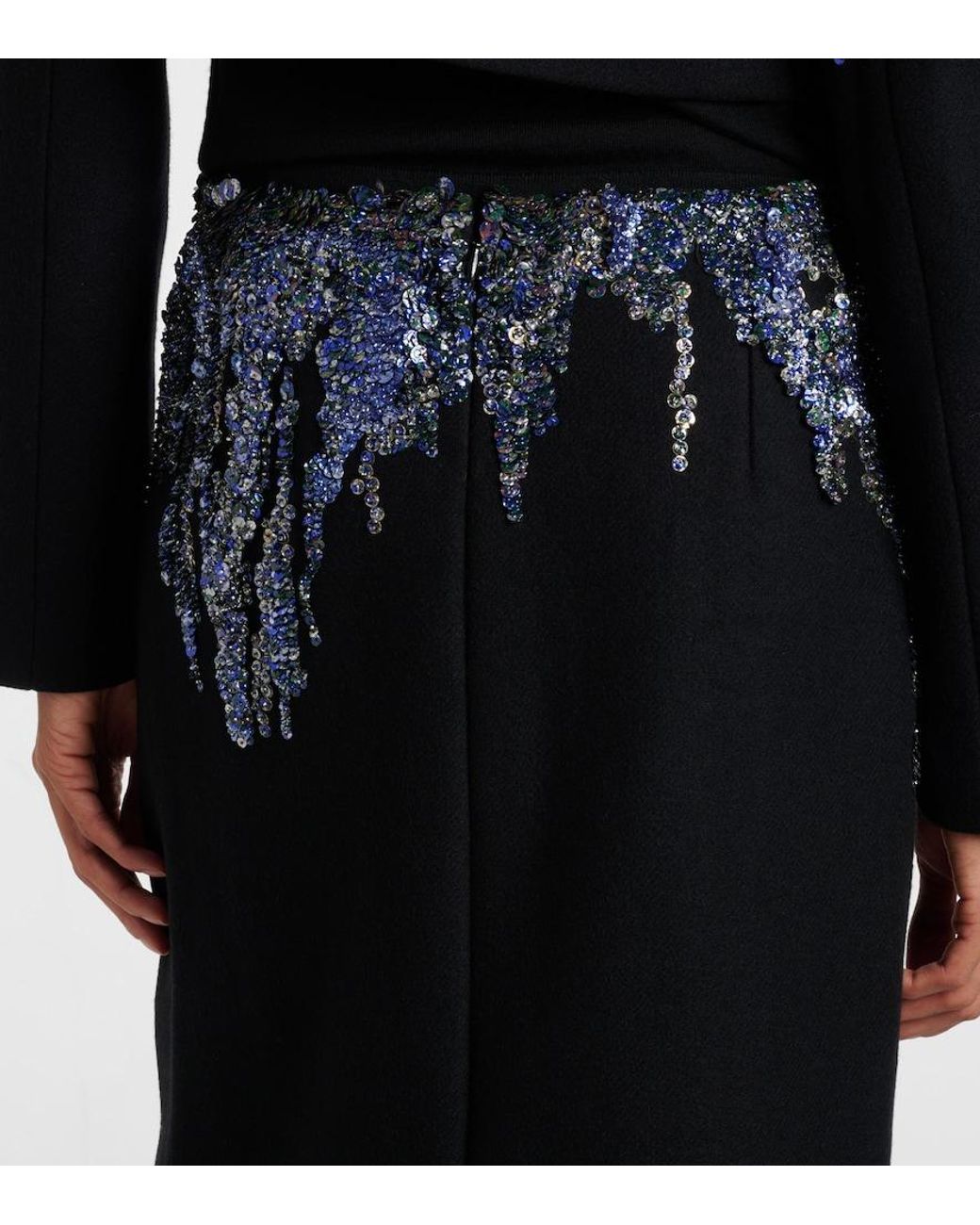 Dries Van Noten Black Sequined Wool-Blend Midi Skirt