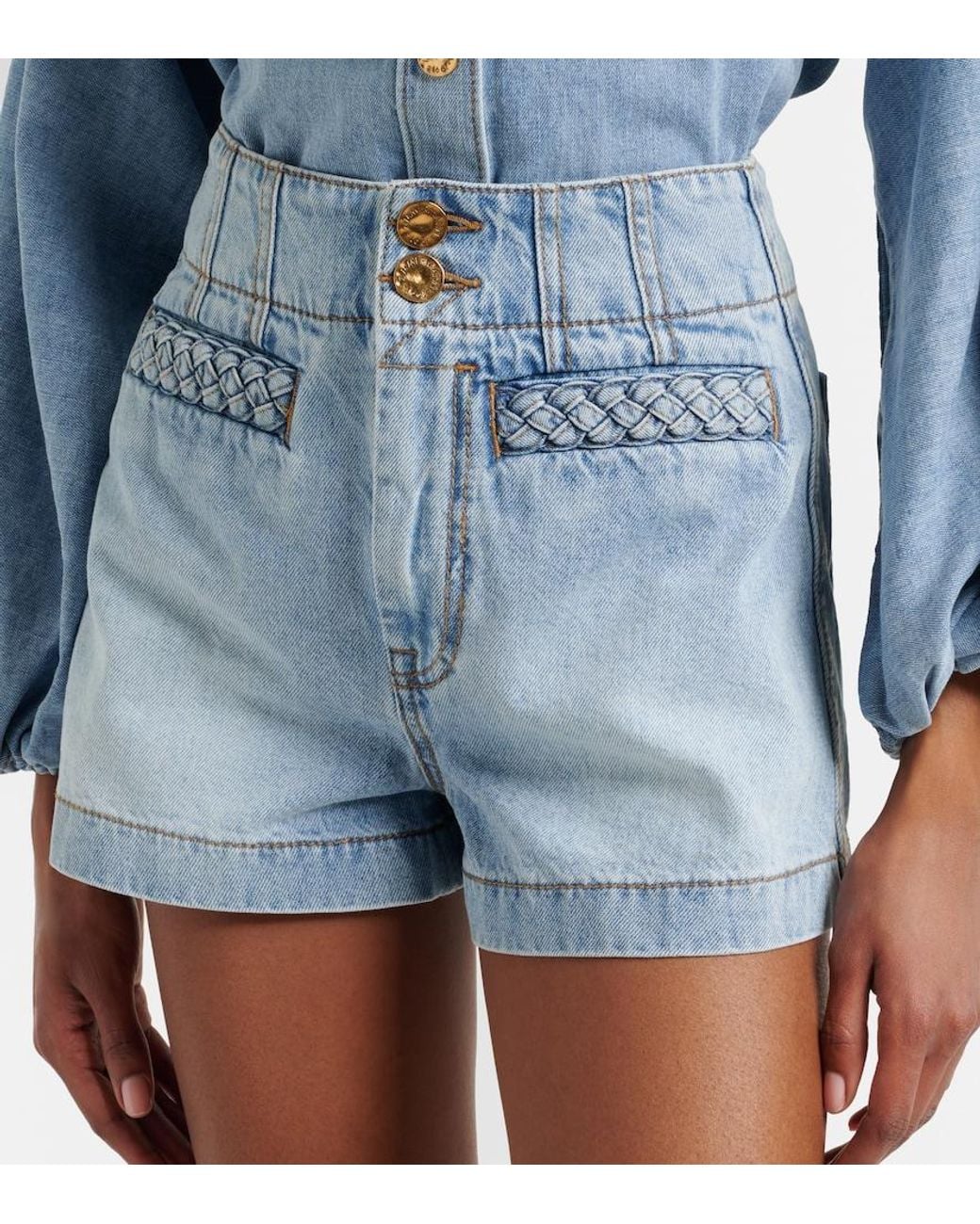 Zimmermann Blue Indra High-Rise Denim Shorts