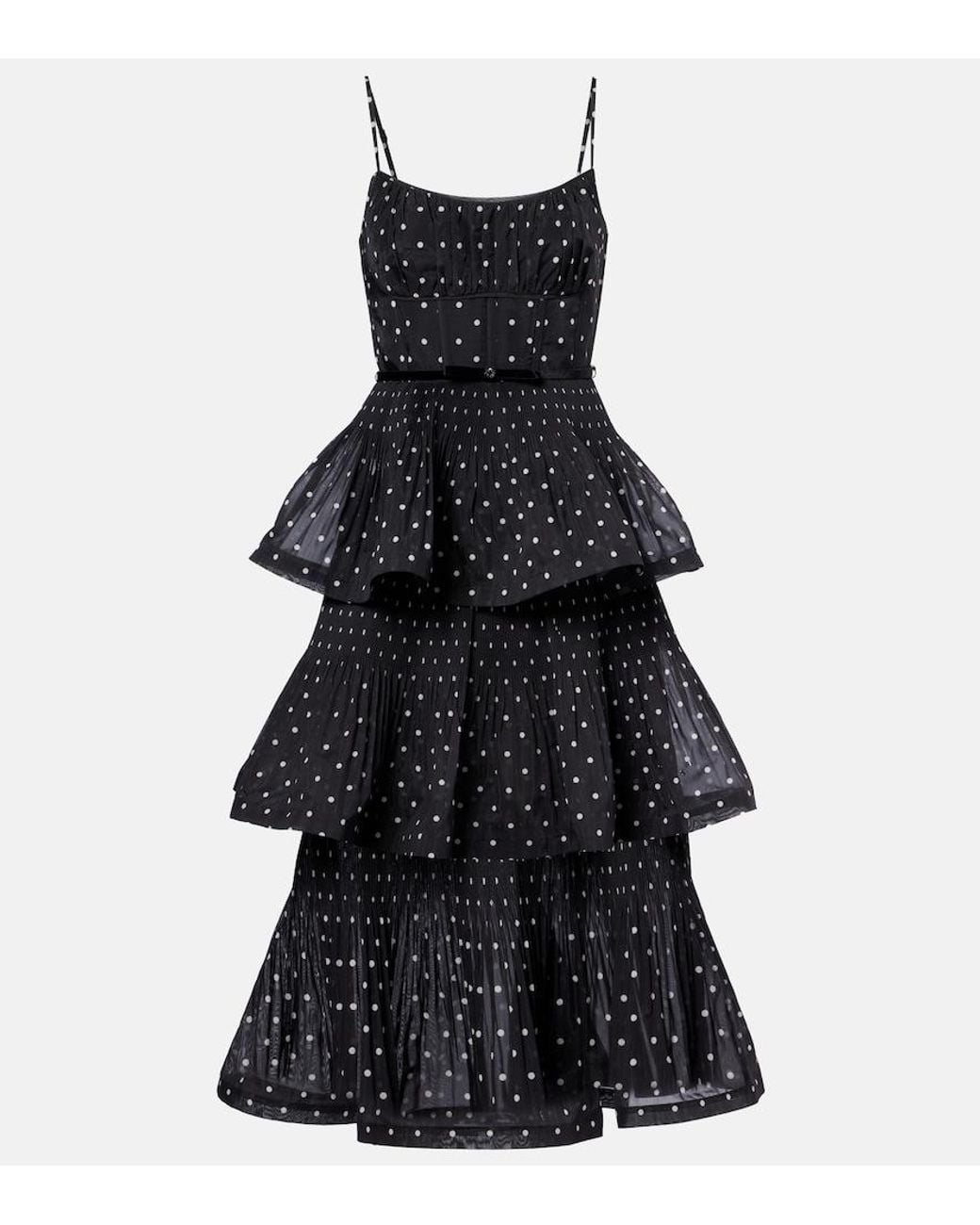 【期間限定セール】Zimmermann ポルカドット プリーツ マキシドレス Zimmermann Polka-Dot Tiered Midi Dress in Black | Lyst
