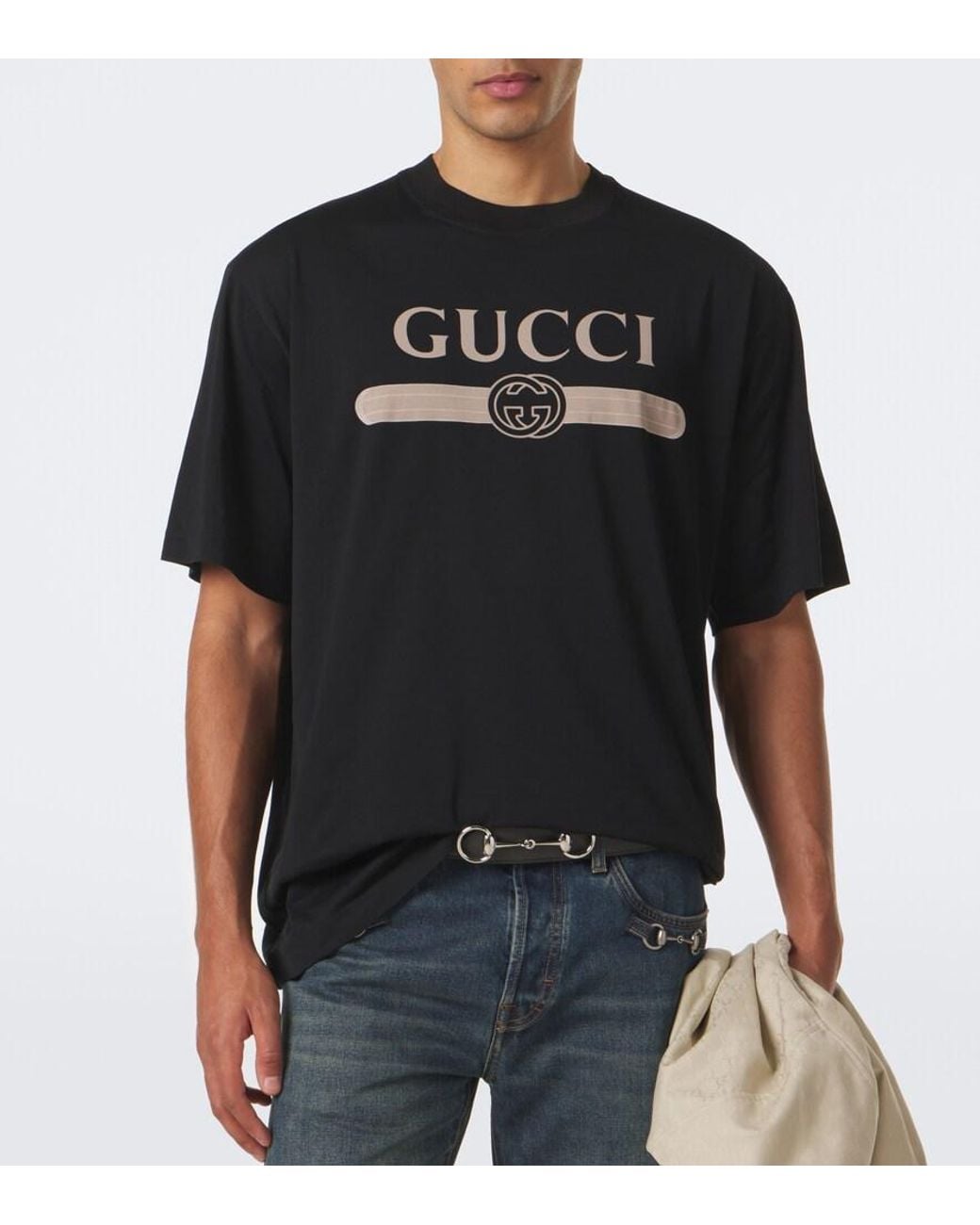 Gucci Black Interlocking G Printed Cotton Jersey T-Shirt for men