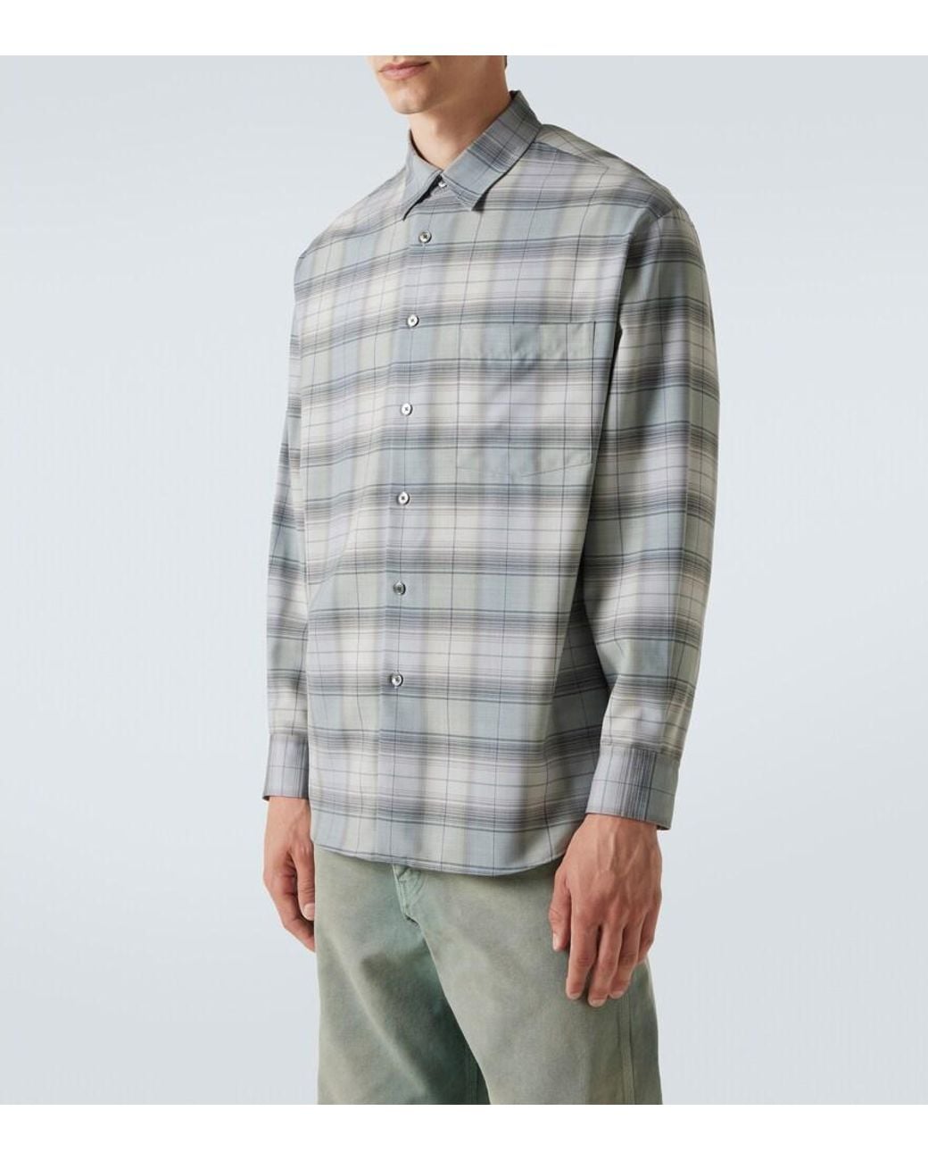 Auralee Gray Checked Wool Shirt for men