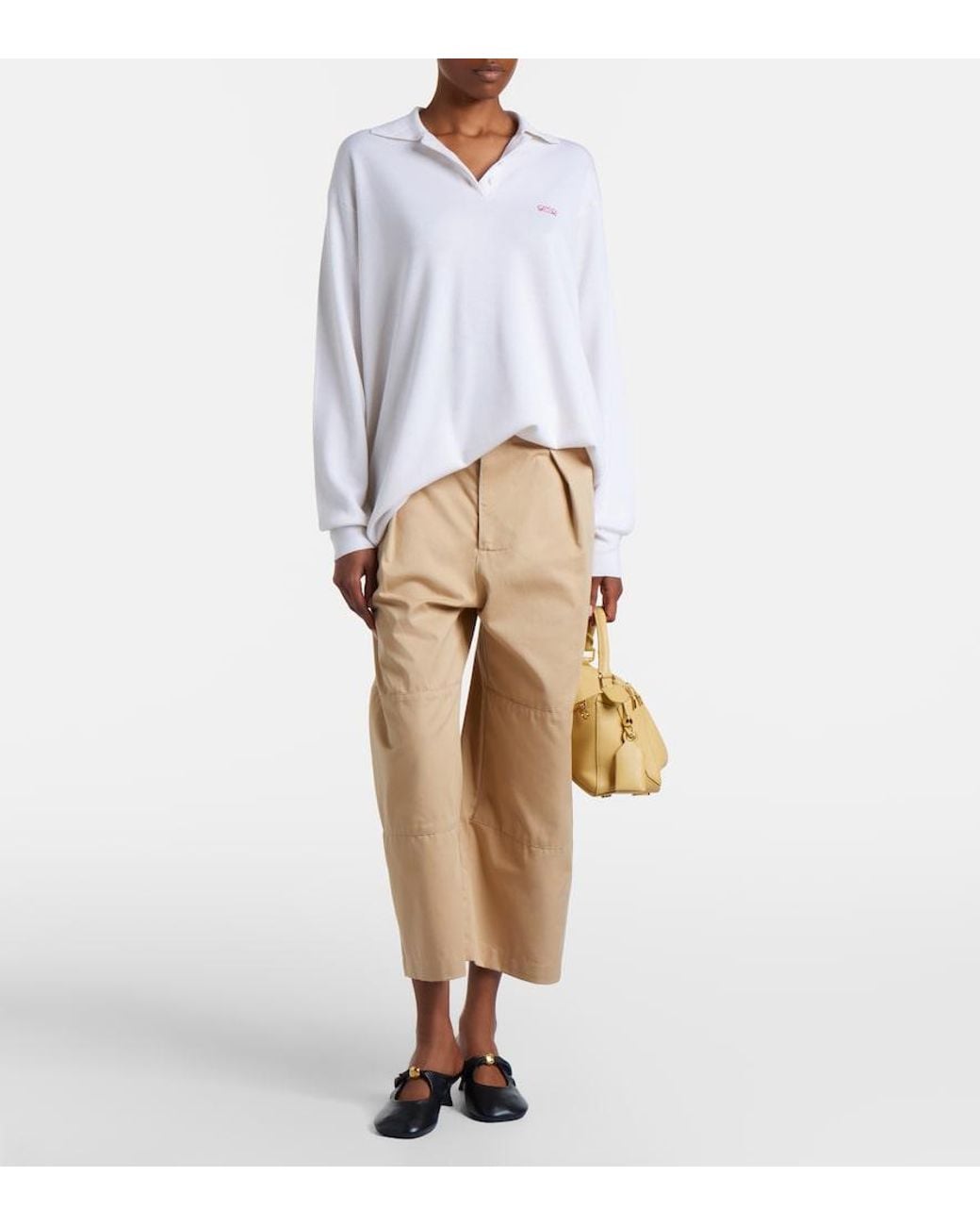Loewe White Double L Cashmere Blend Polo Sweater