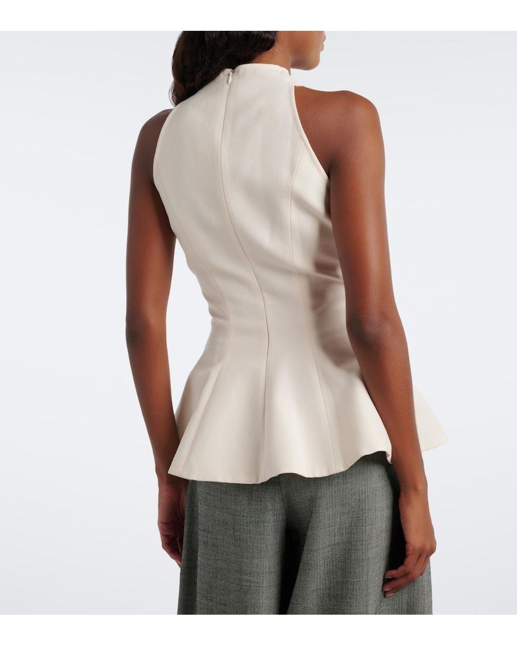 Magda Butrym White Asymmetric Peplum Wool-Blend Top