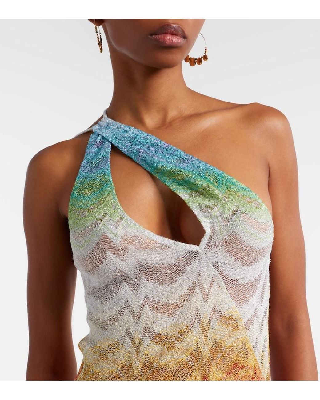 Missoni White Asymmetric Lame Maxi Dress