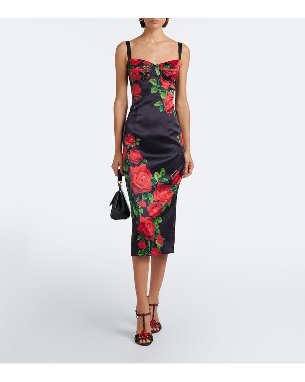 Dolce & Gabbana Red Floral Silk-Blend Bustier Dress