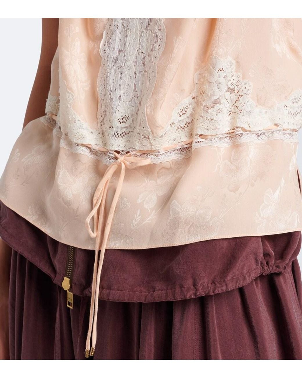 Chloé White Lace-Trimmed Silk Satin Top