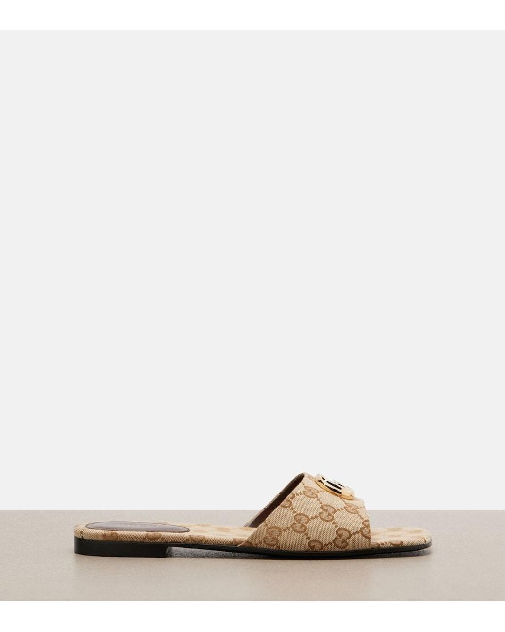 Gucci Brown Double G Gg Canvas Slides