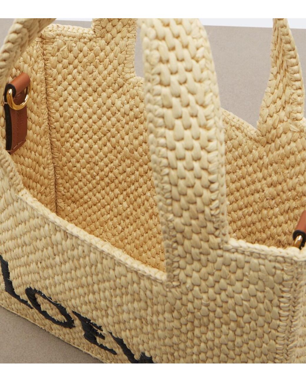 Loewe White Logo Mini Raffia Top-Handle Bag
