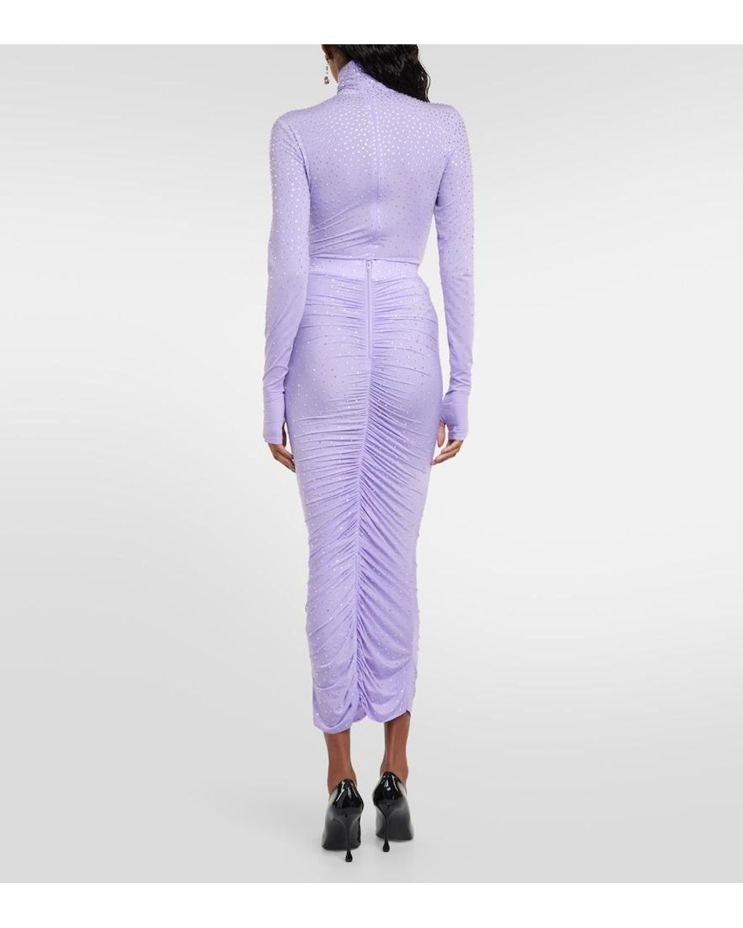 Alex Perry Purple Crystal-Embellished Ruched Midi Skirt