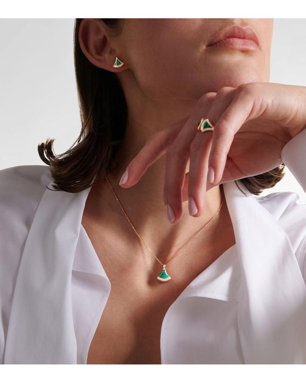 BVLGARI White Divas' Dream 18Kt Rose Necklace With Diamonds And Malachite