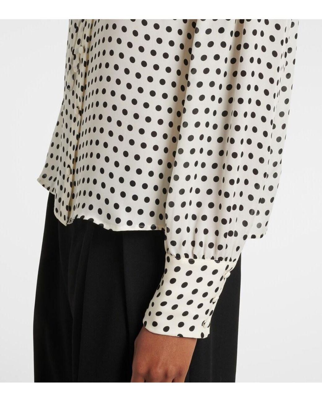 FRAME Black Fleet Polka-Dot Silk Blouse