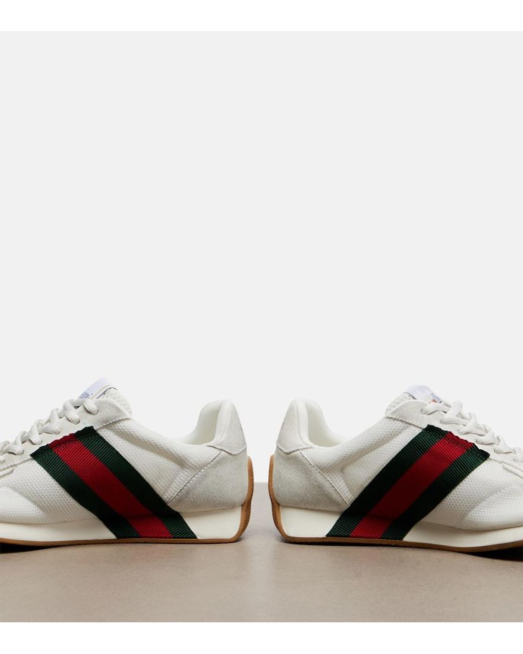 Gucci White Tempo Suede-Trimmed Sneakers