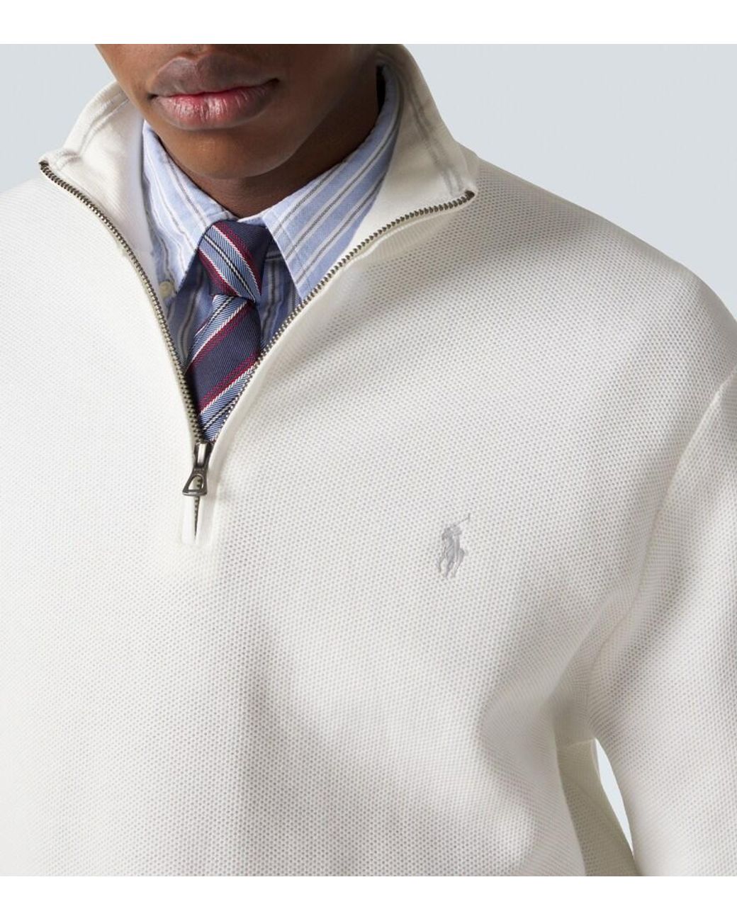 Polo Ralph Lauren White Logo Cotton Half-Zip Sweater for men