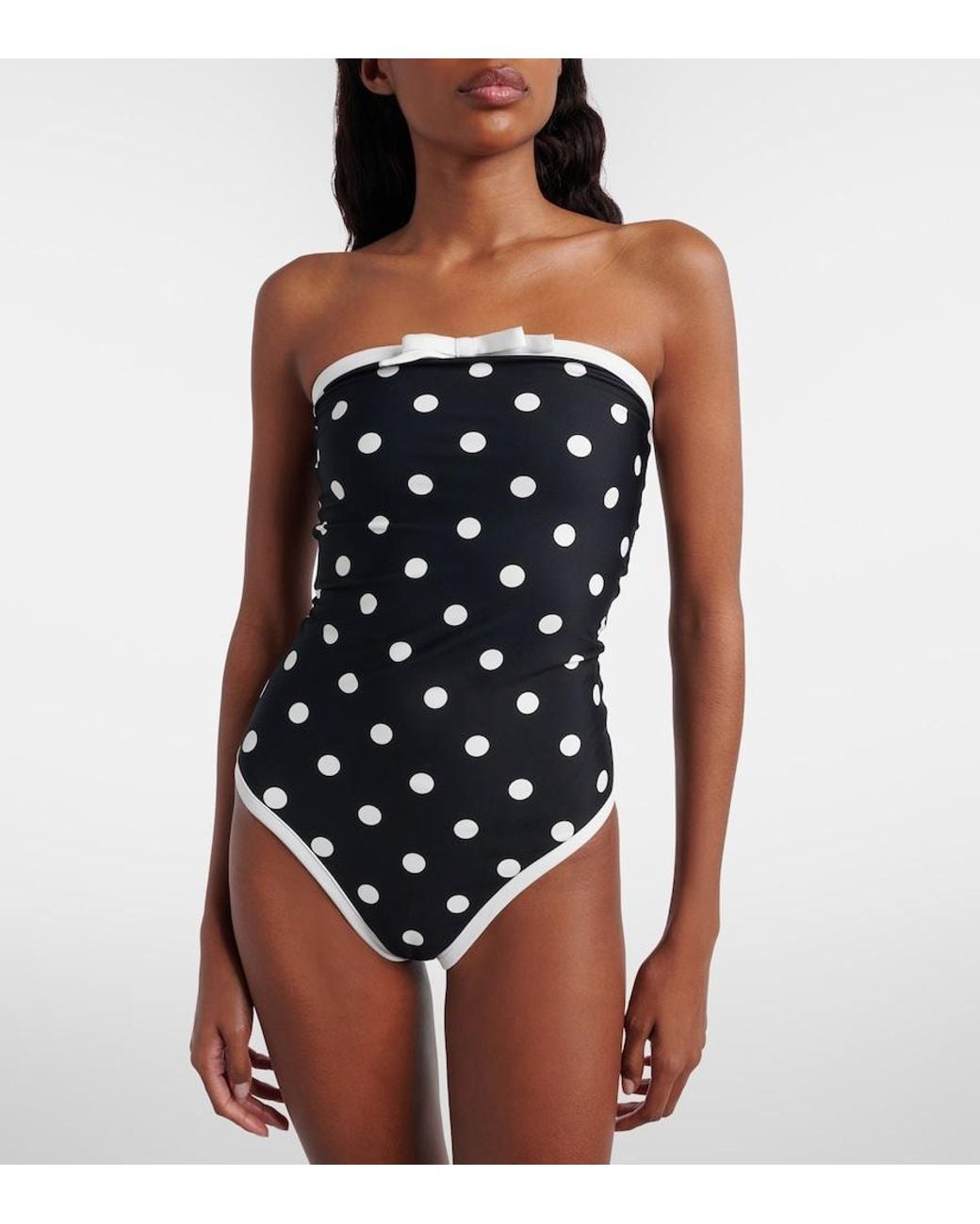 Self-Portrait Black Polka-Dot Strapless Swimsuit