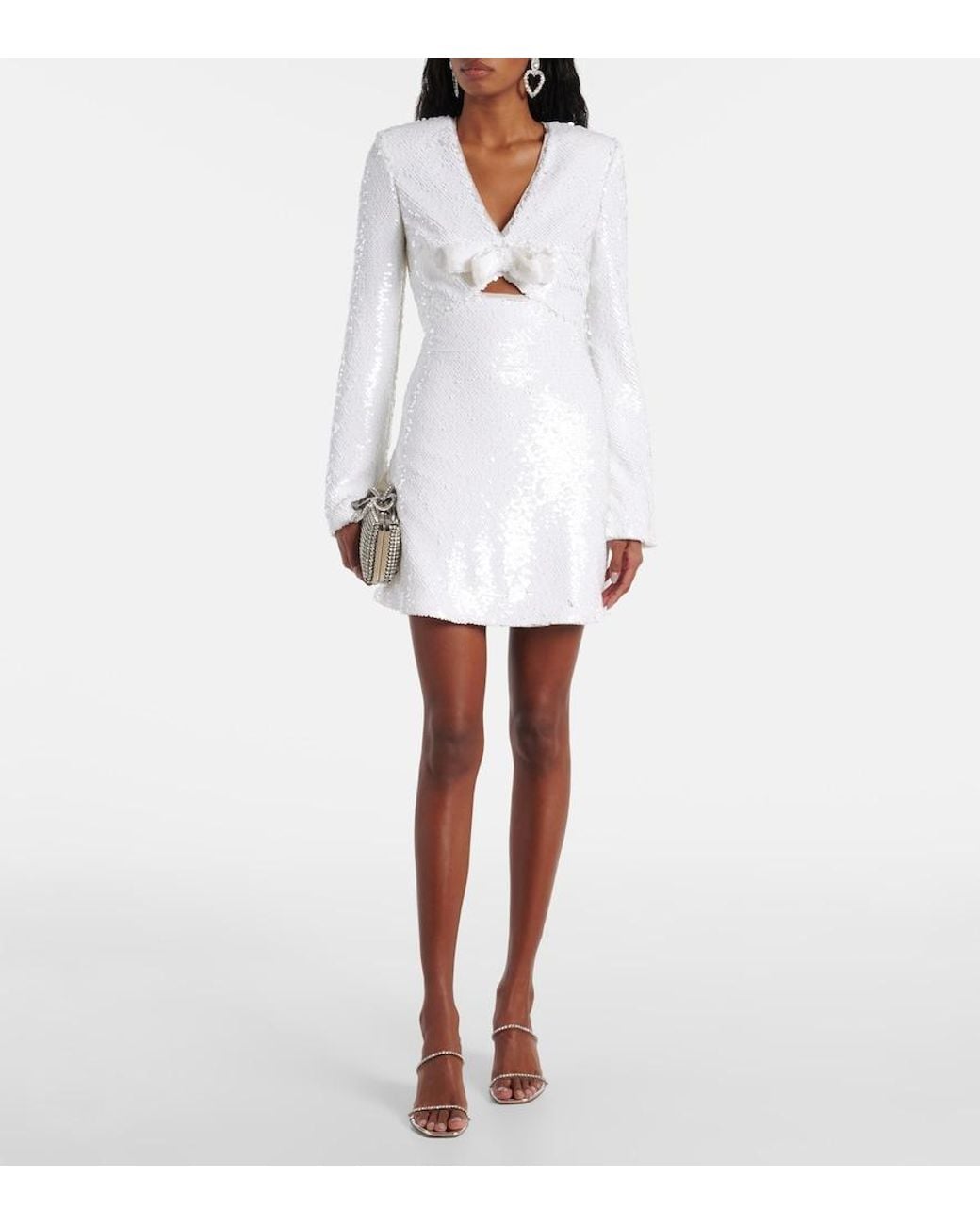 Self-Portrait White Sequined Minidress