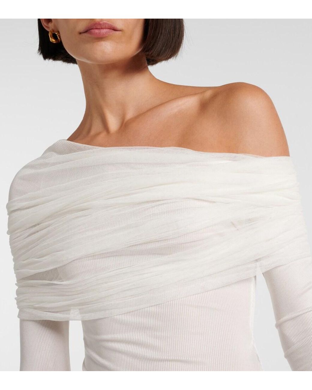 Christopher Esber White Sonora Veiled Off-Shoulder Top