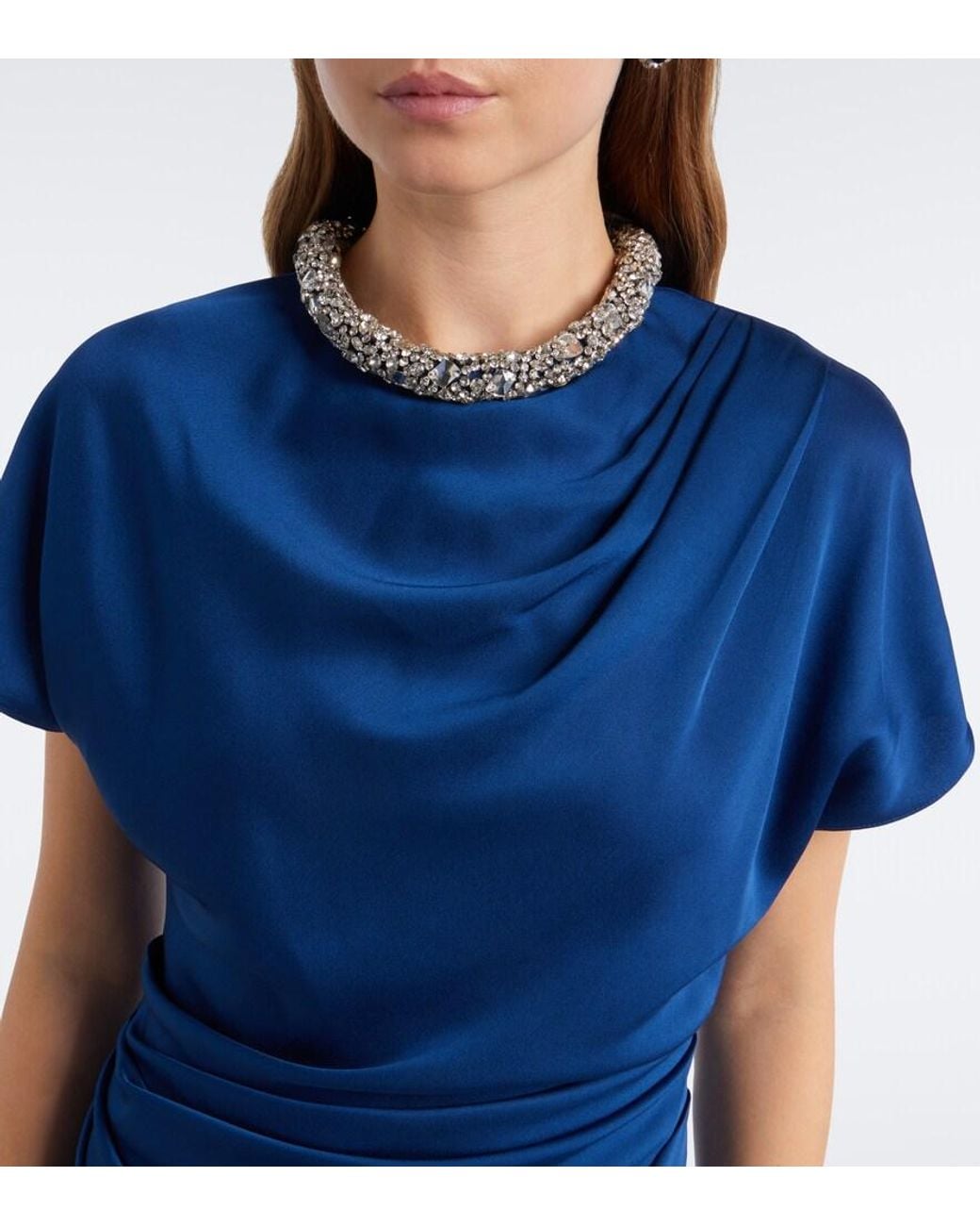 Jonathan Simkhai Blue Eliza Embellished Draped Satin Gown
