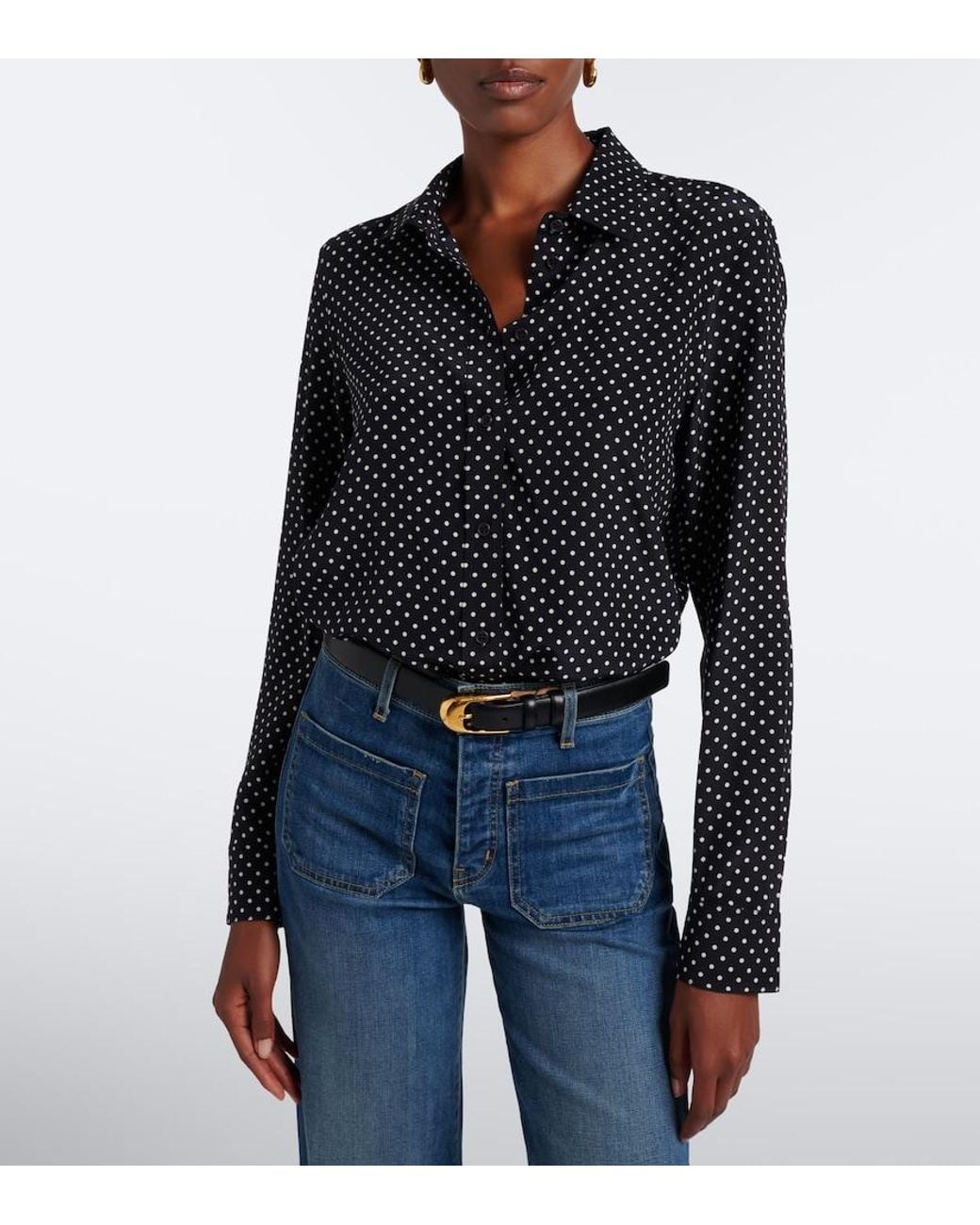 Nili Lotan Blue Gana Polka-Dot Silk Shirt
