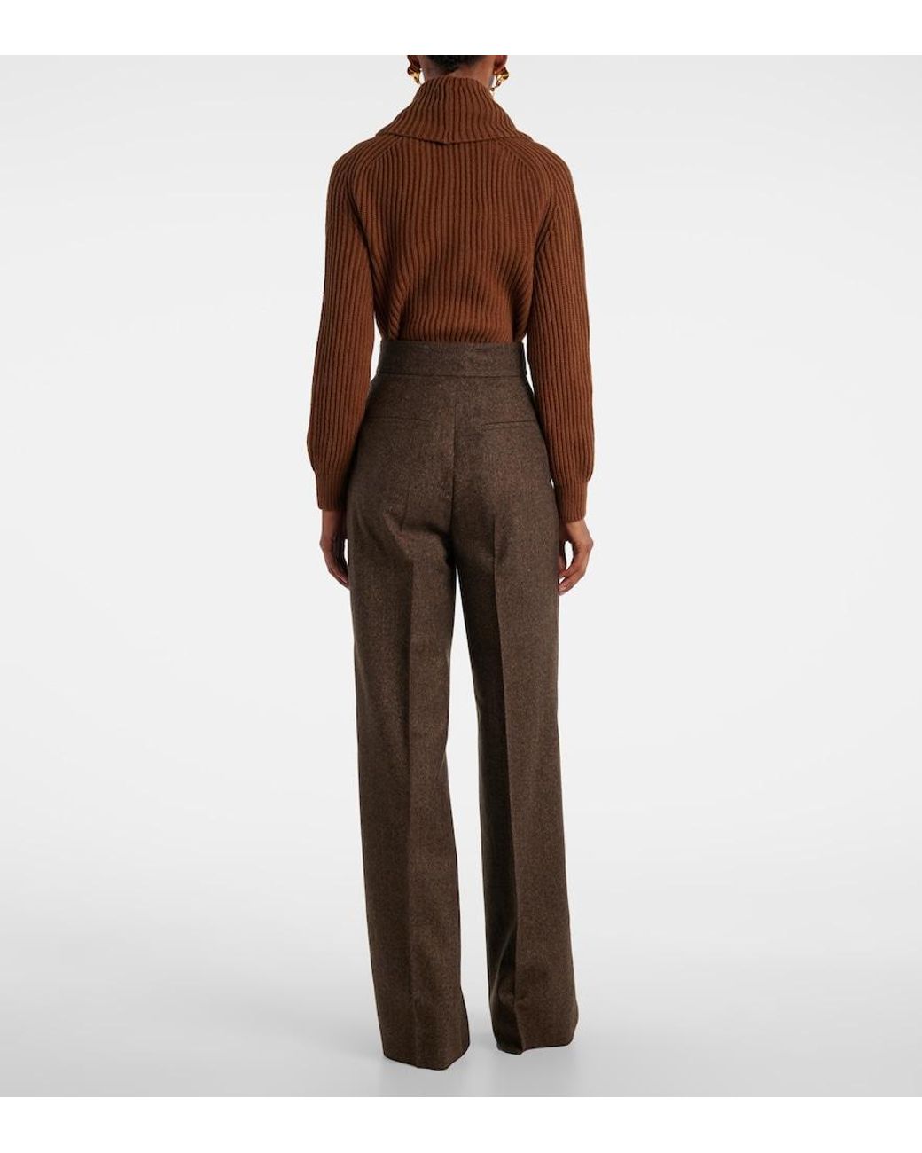 Max Mara Brown Virgin Wool Straight Pants