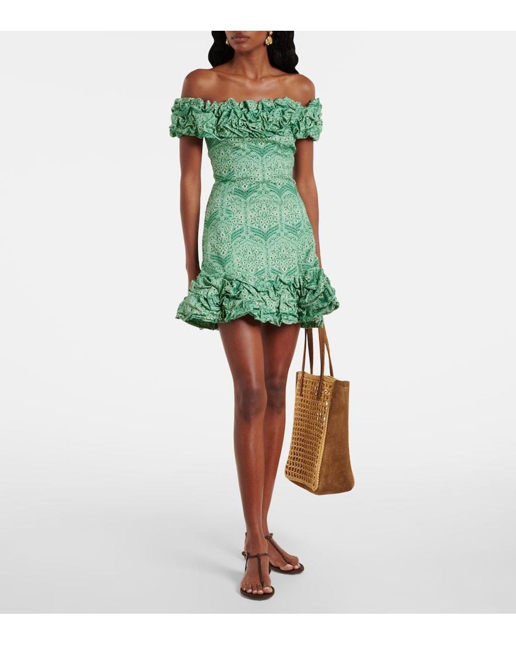 Agua Bendita Green Jardin Ruffled Cotton-Blend Poplin Minidress