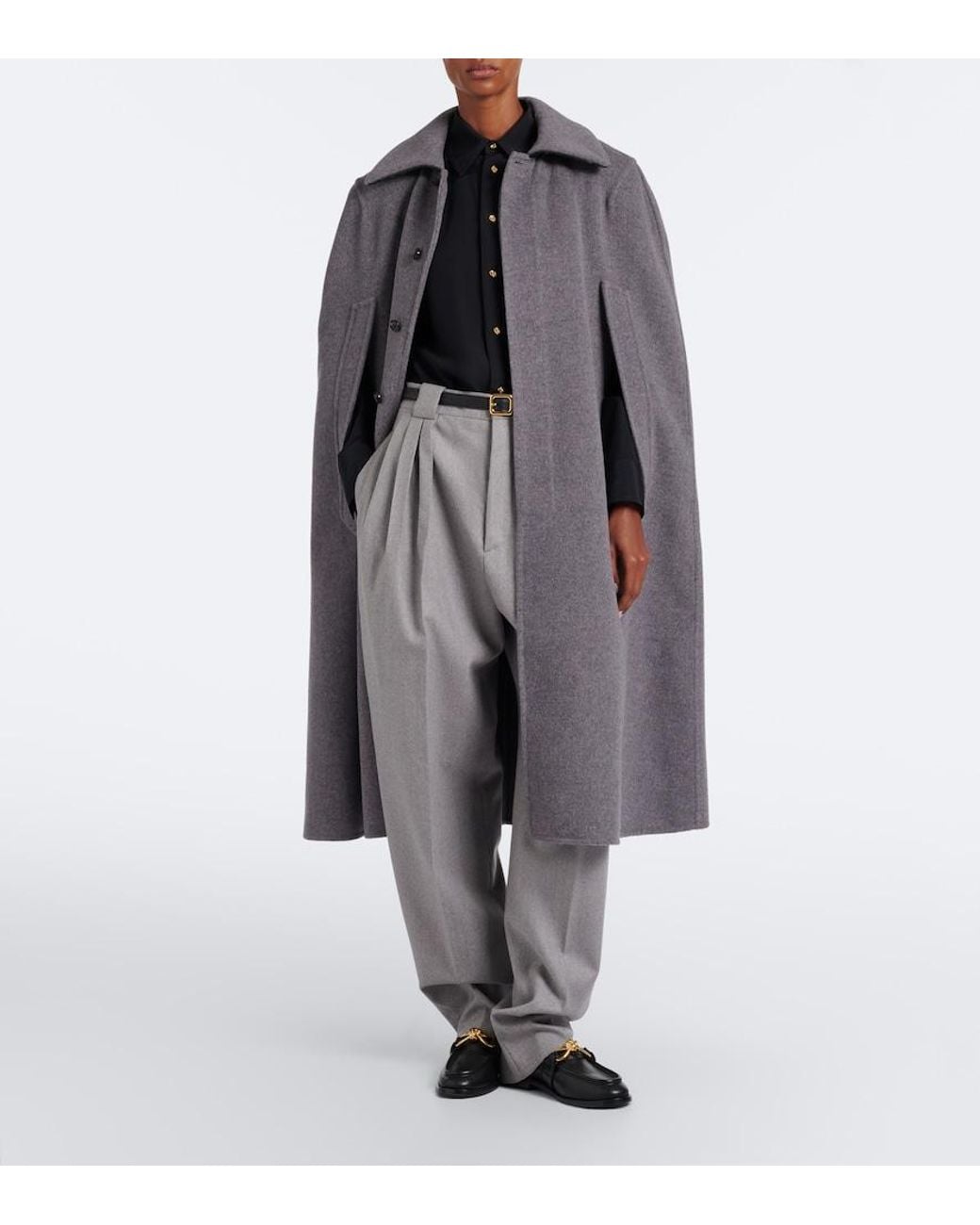 Bottega Veneta Gray Intrecciato Wool And Cashmere Cape