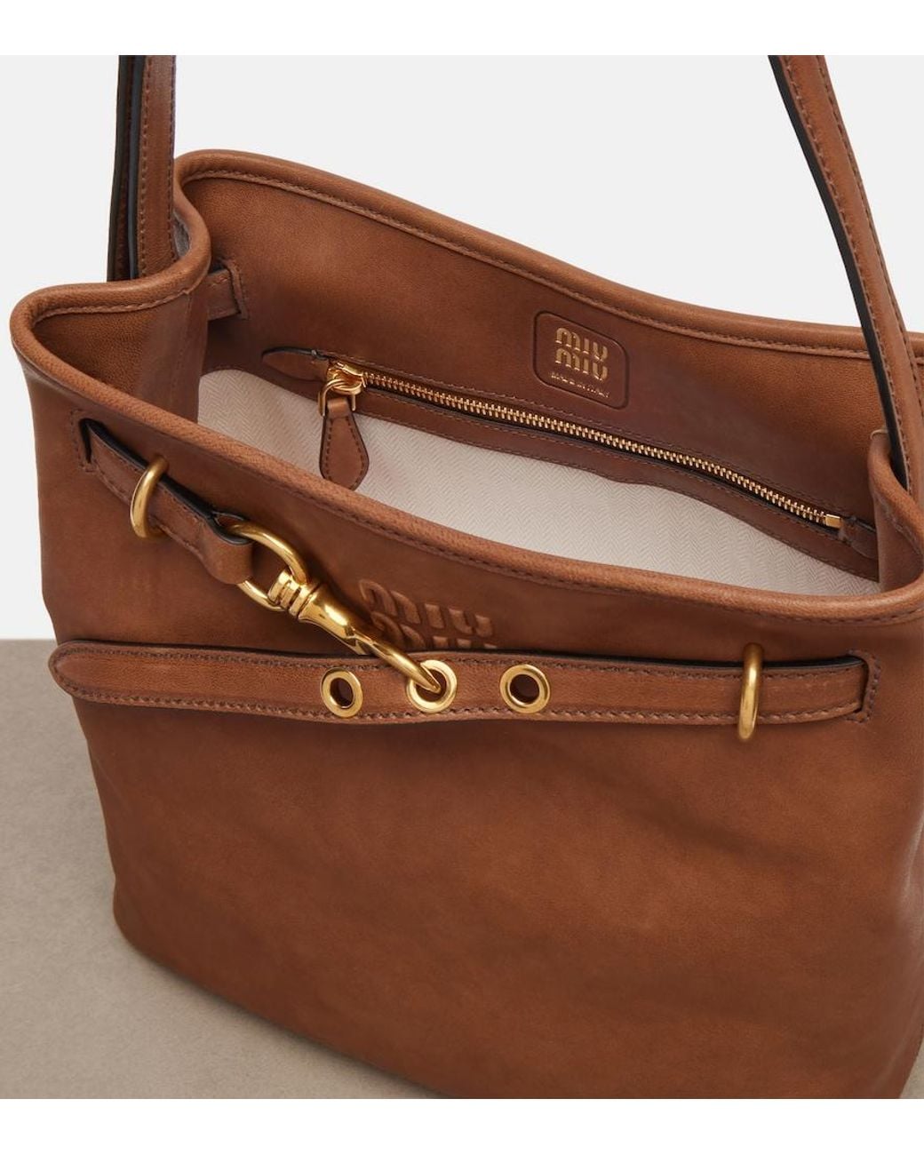 Miu Miu Brown Aventure Leather Bucket Bag