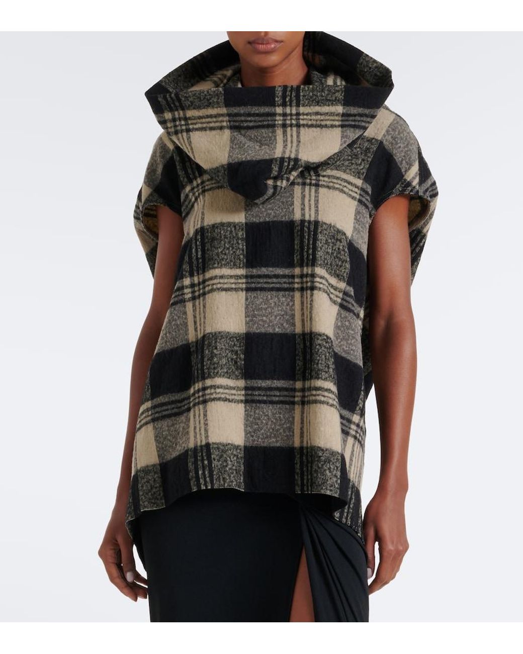 Rick Owens Black Floating Checked Cotton And Wool Top