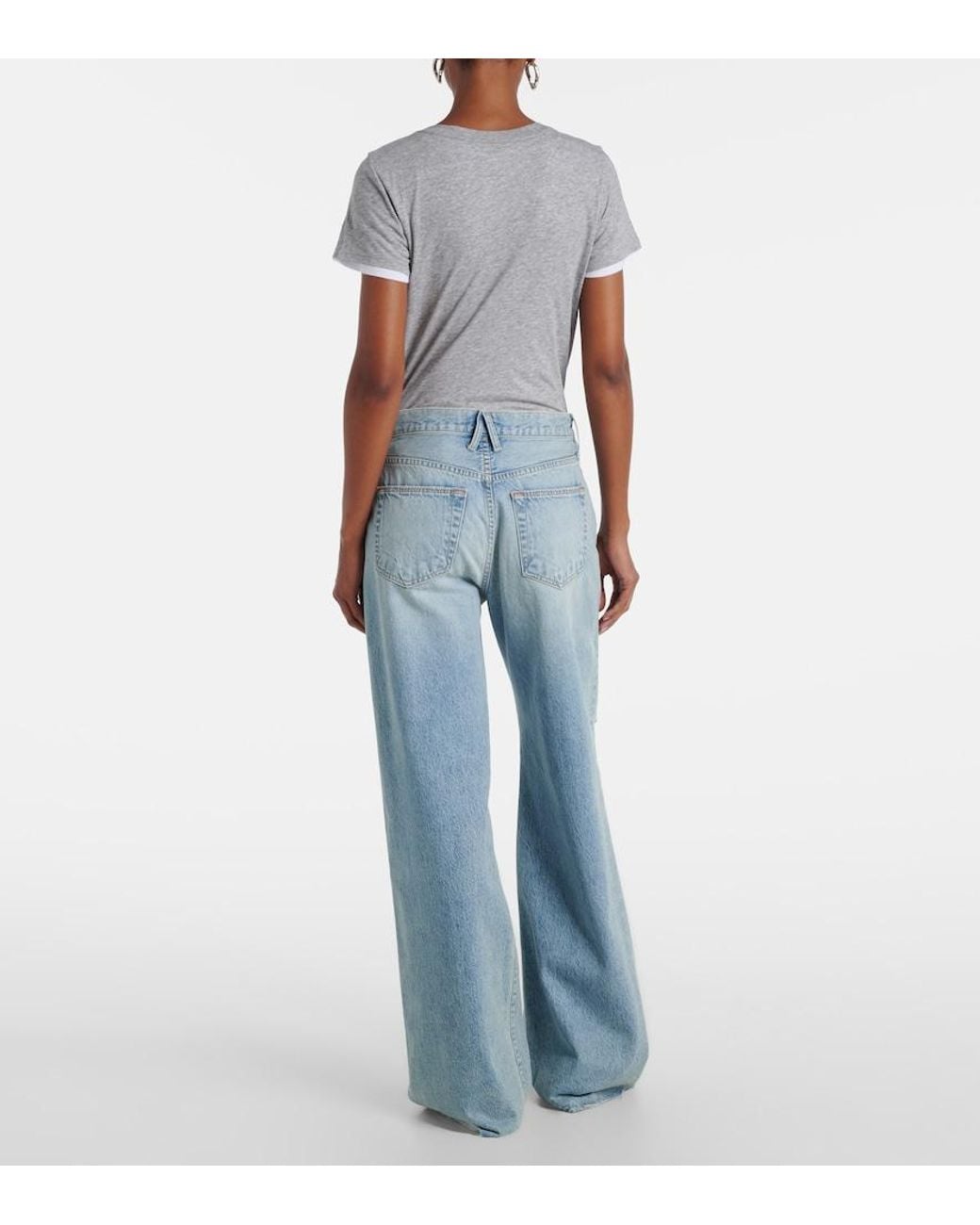 SLVRLAKE Denim Blue Nico Distressed Mid-Rise Wide-Leg Jeans