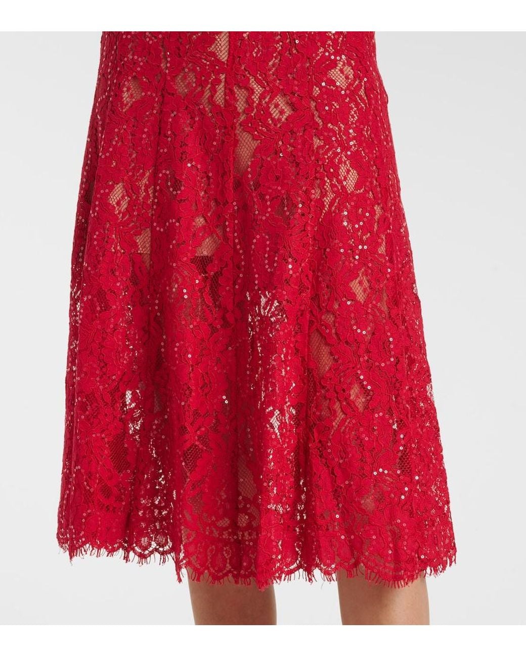 Self-Portrait Red Embellished Fishnet Midi Dress