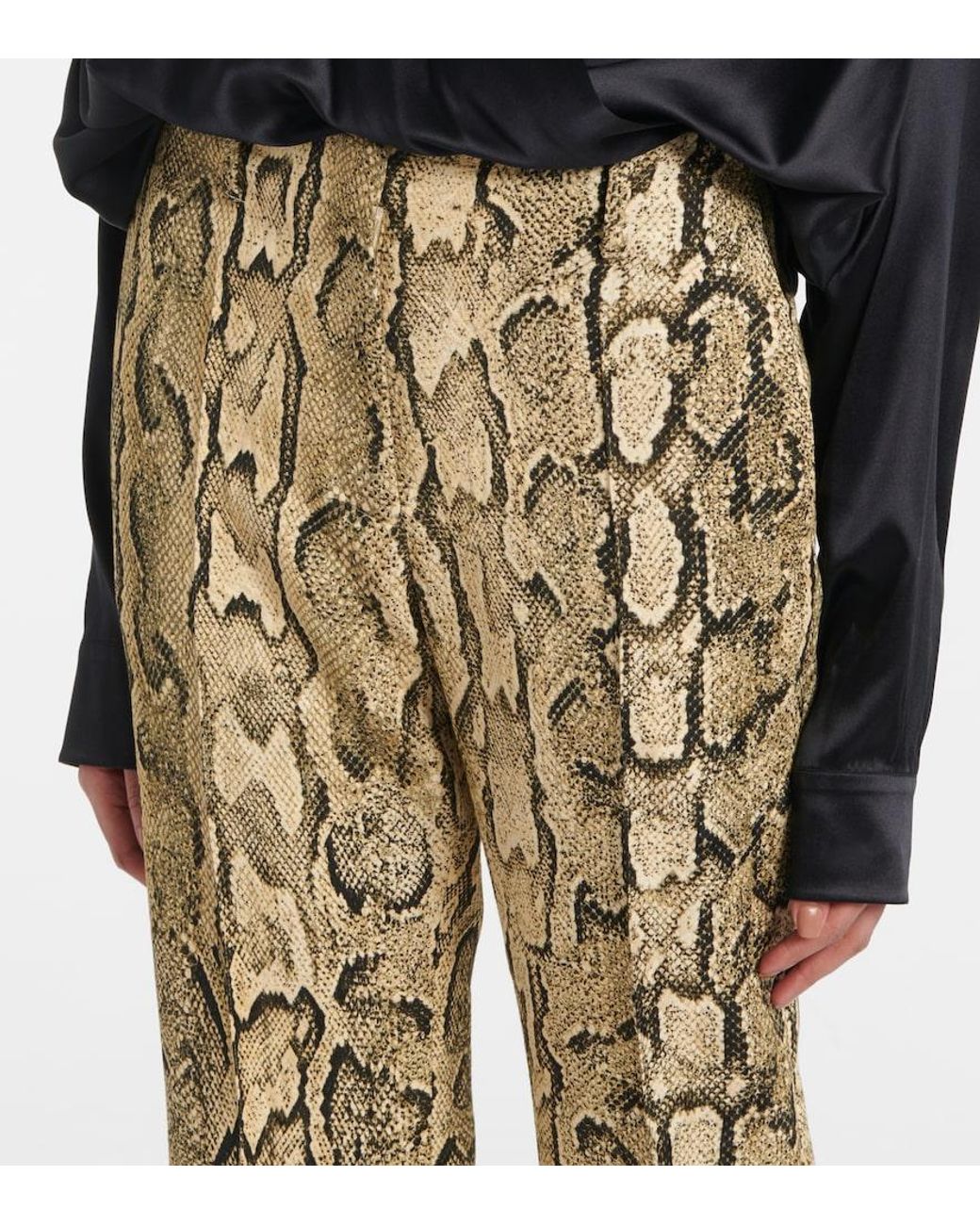 Dries Van Noten Natural Snake-Print Mid-Rise Flared Jacquard Pants