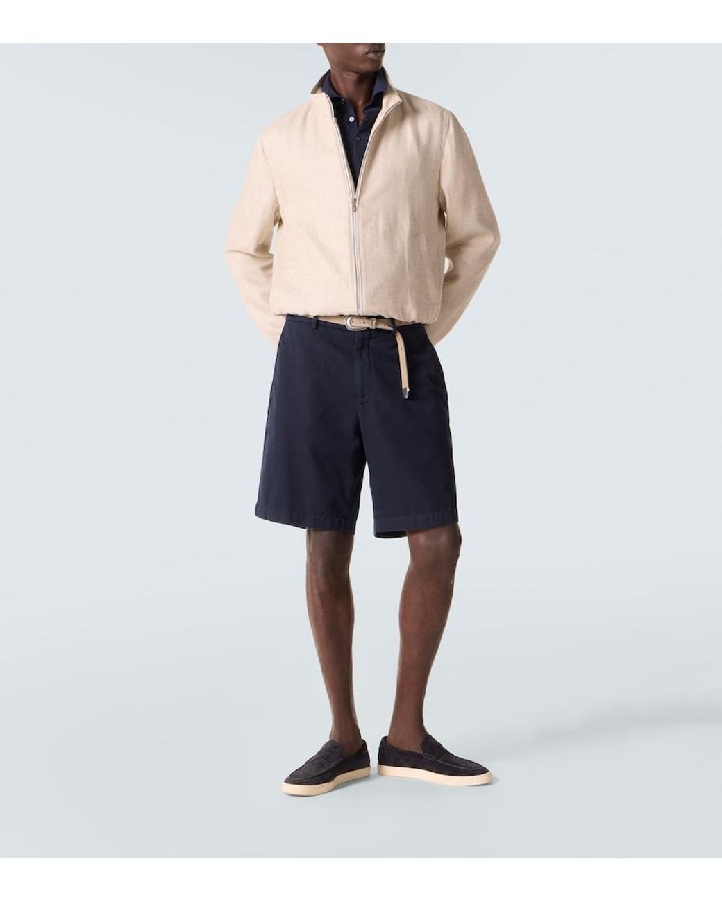 Brunello Cucinelli Blue Embroidered Cotton Pique Polo Shirt for men